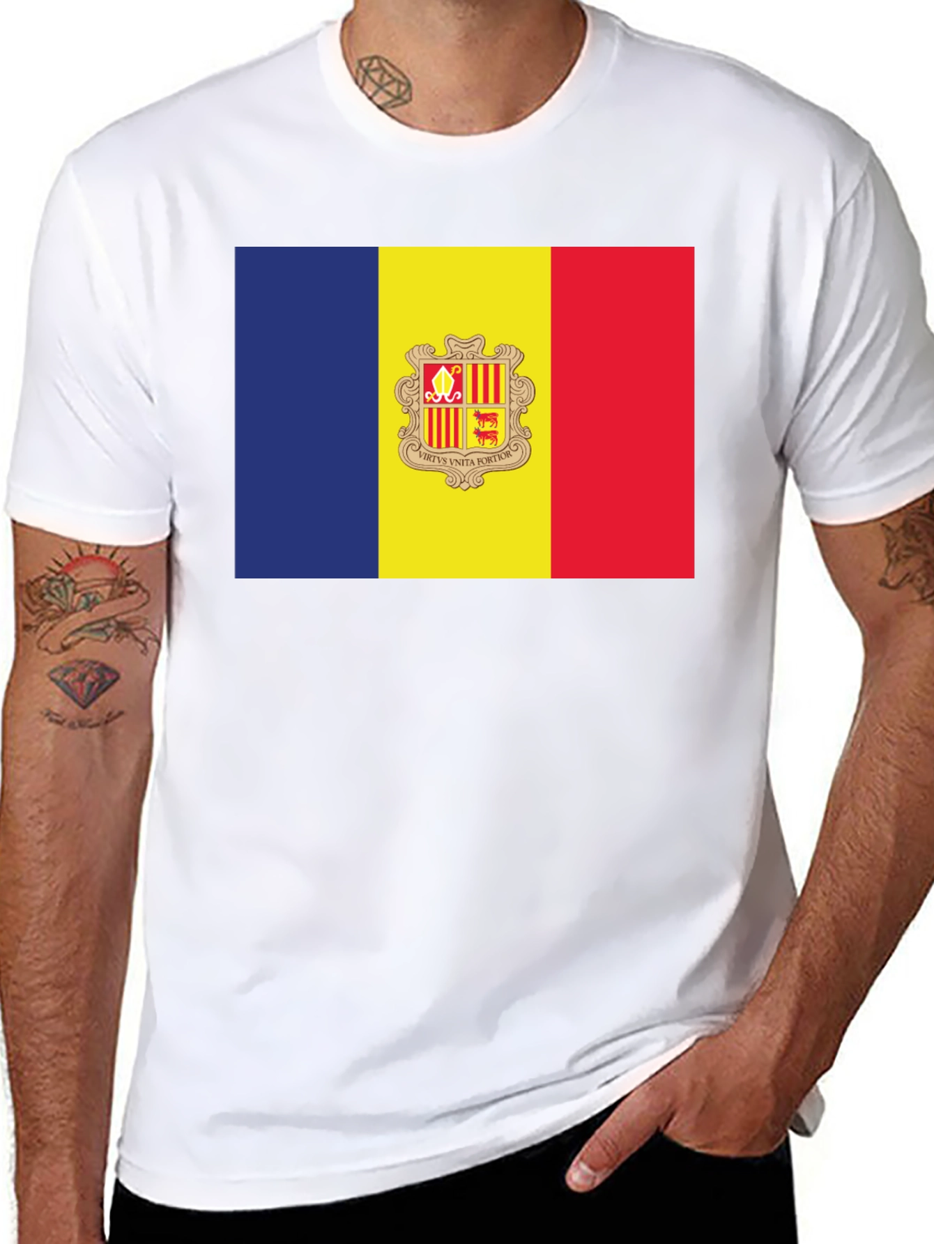 Andorra Flag T-Shirt - Black Crew Neck Short Sleeve