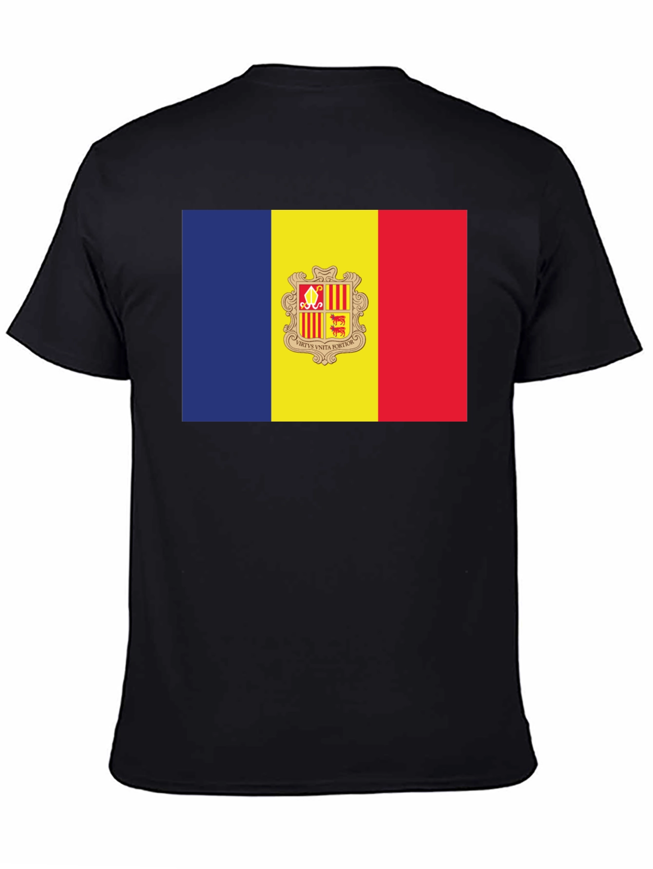 Andorra Flag T-Shirt - Black Crew Neck Short Sleeve