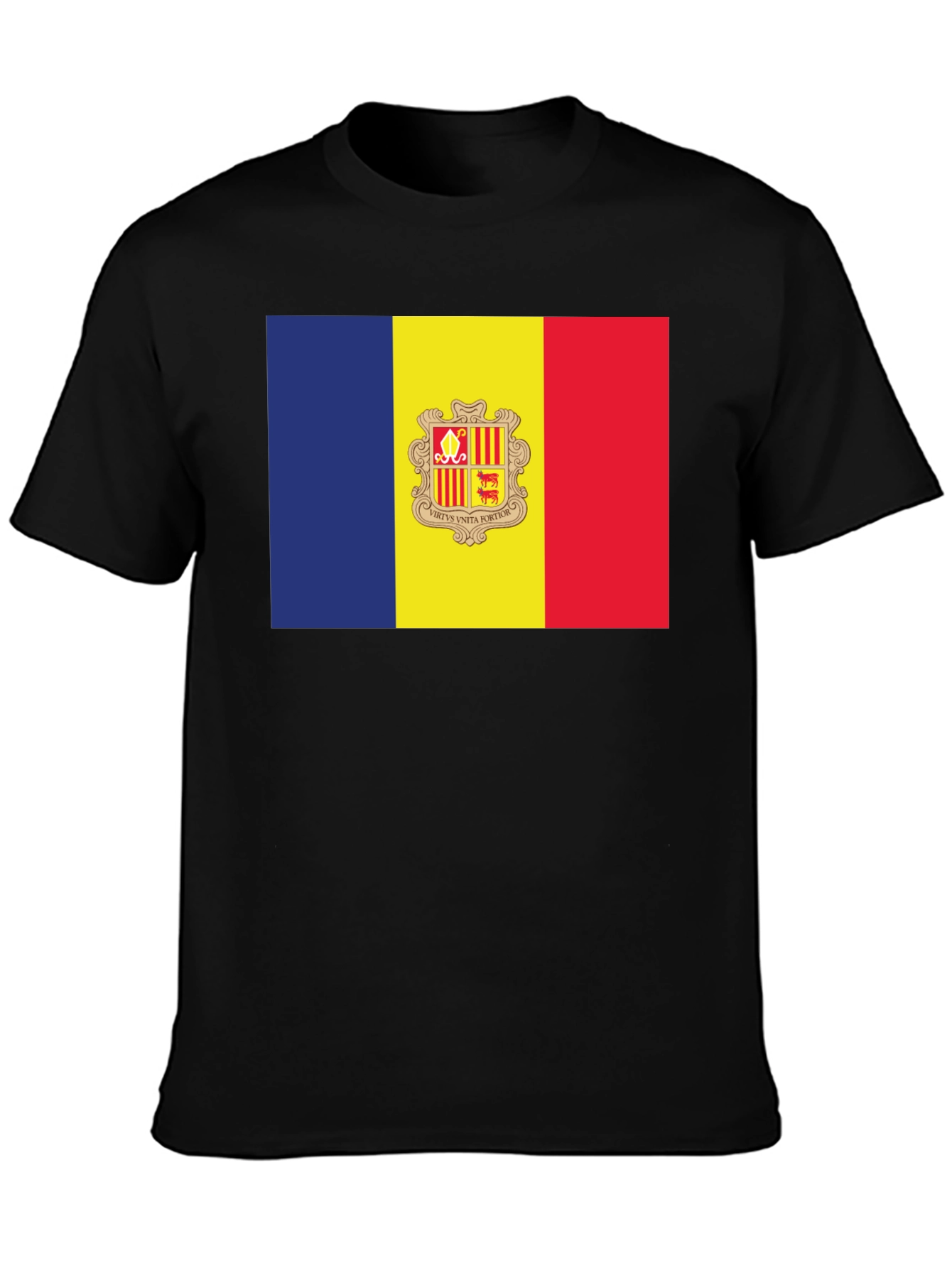 Andorra Flag T-Shirt - Black Crew Neck Short Sleeve