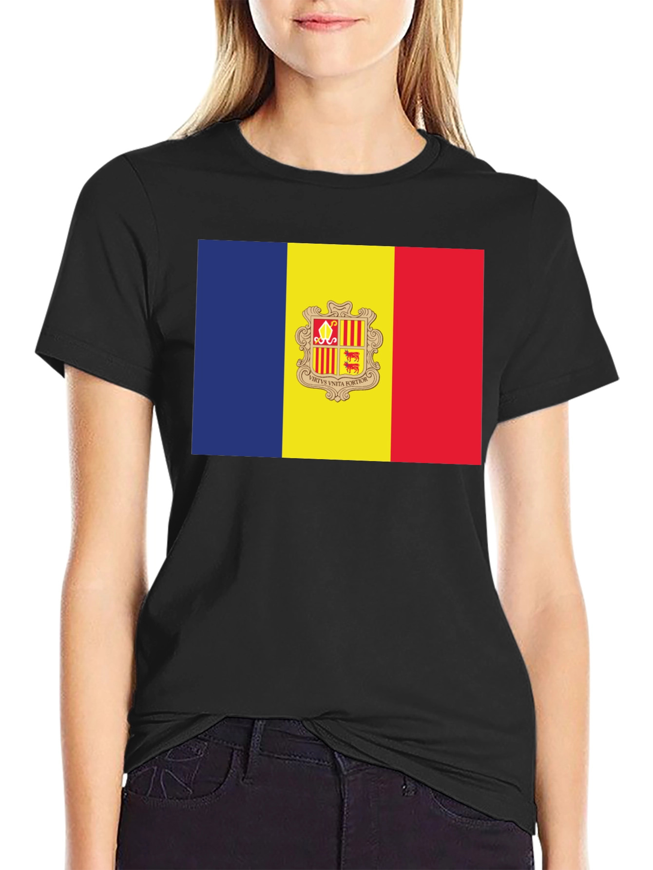 Andorra Flag T-Shirt - Black Crew Neck Short Sleeve