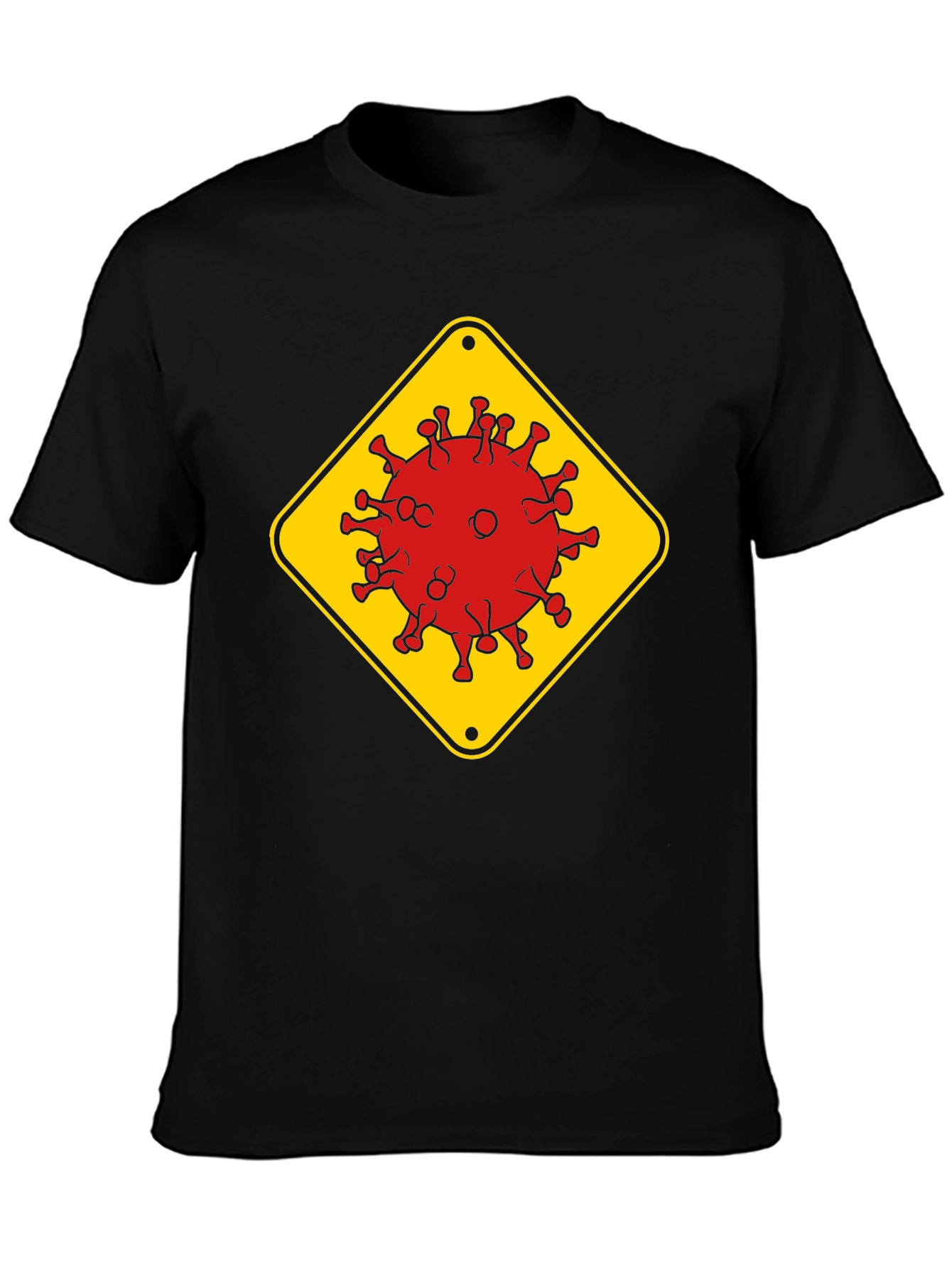 Caution Virus Graphic Tee - Black Cotton T-Shirt