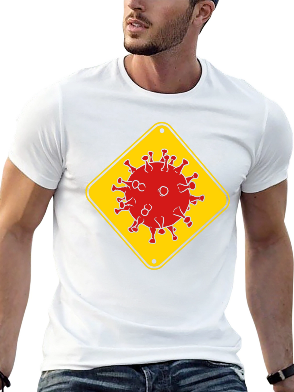 Caution Virus Graphic Tee - Black Cotton T-Shirt