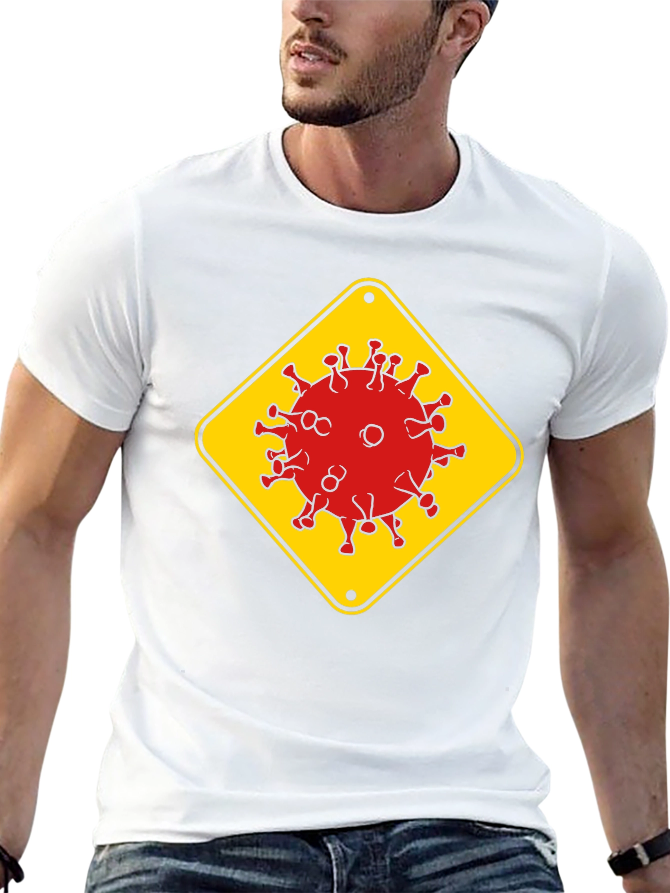 Caution Virus Graphic Tee - Black Cotton T-Shirt