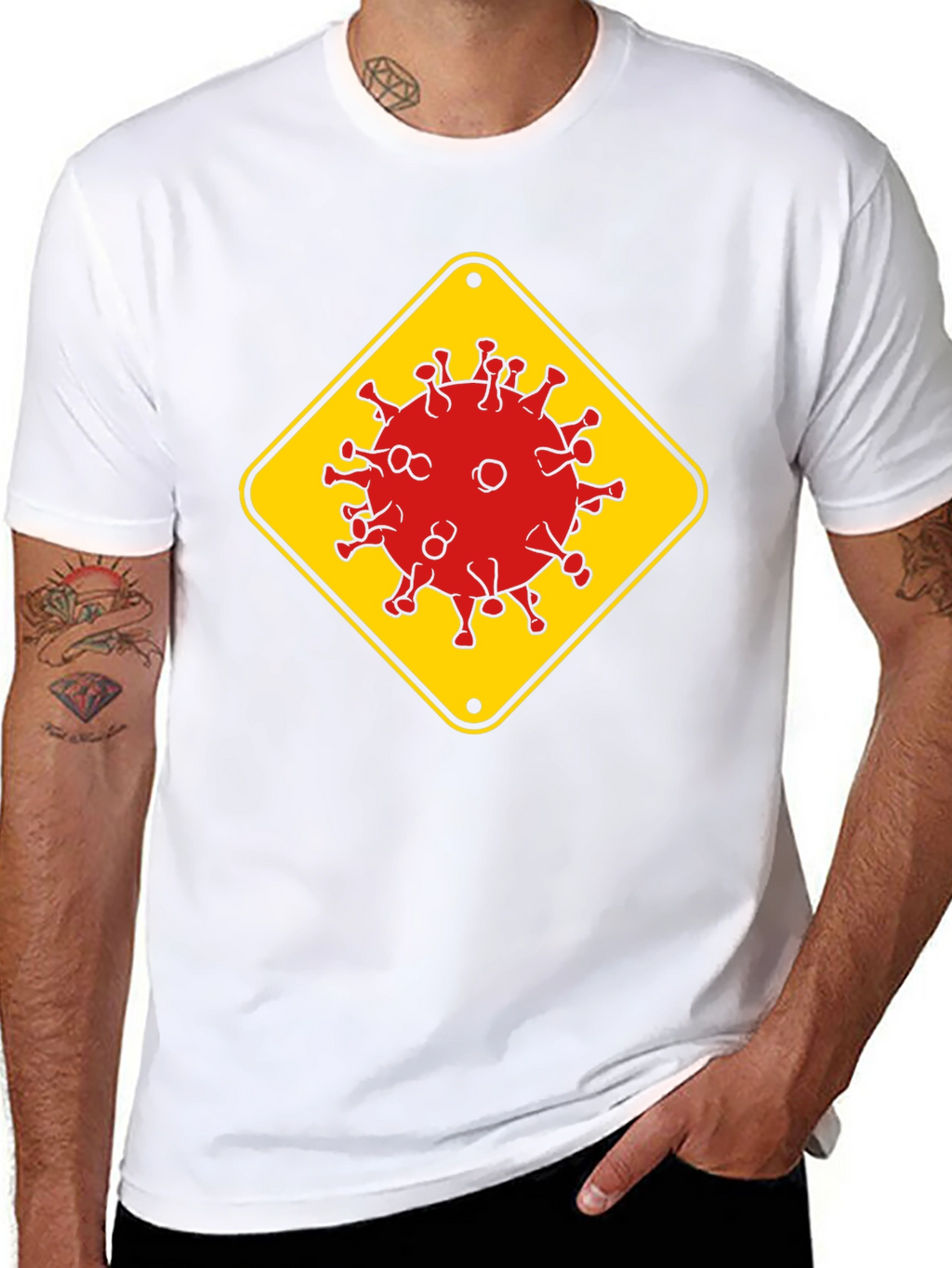 Caution Virus Graphic Tee - Black Cotton T-Shirt