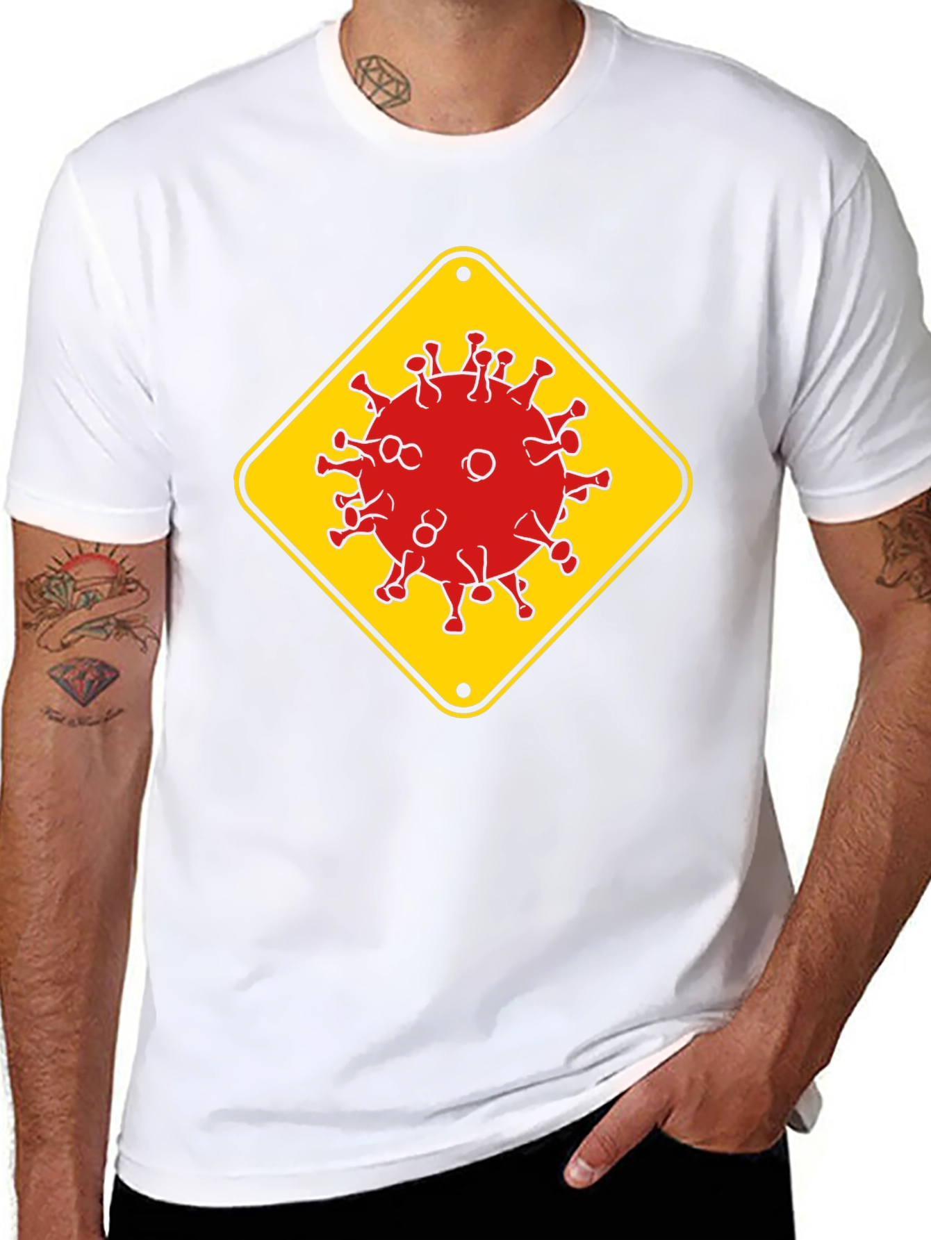 Caution Virus Graphic Tee - Black Cotton T-Shirt