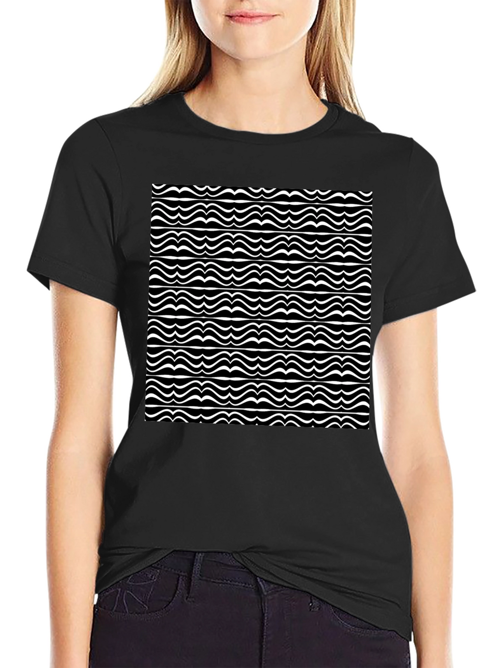Wave Pattern Black T-Shirt