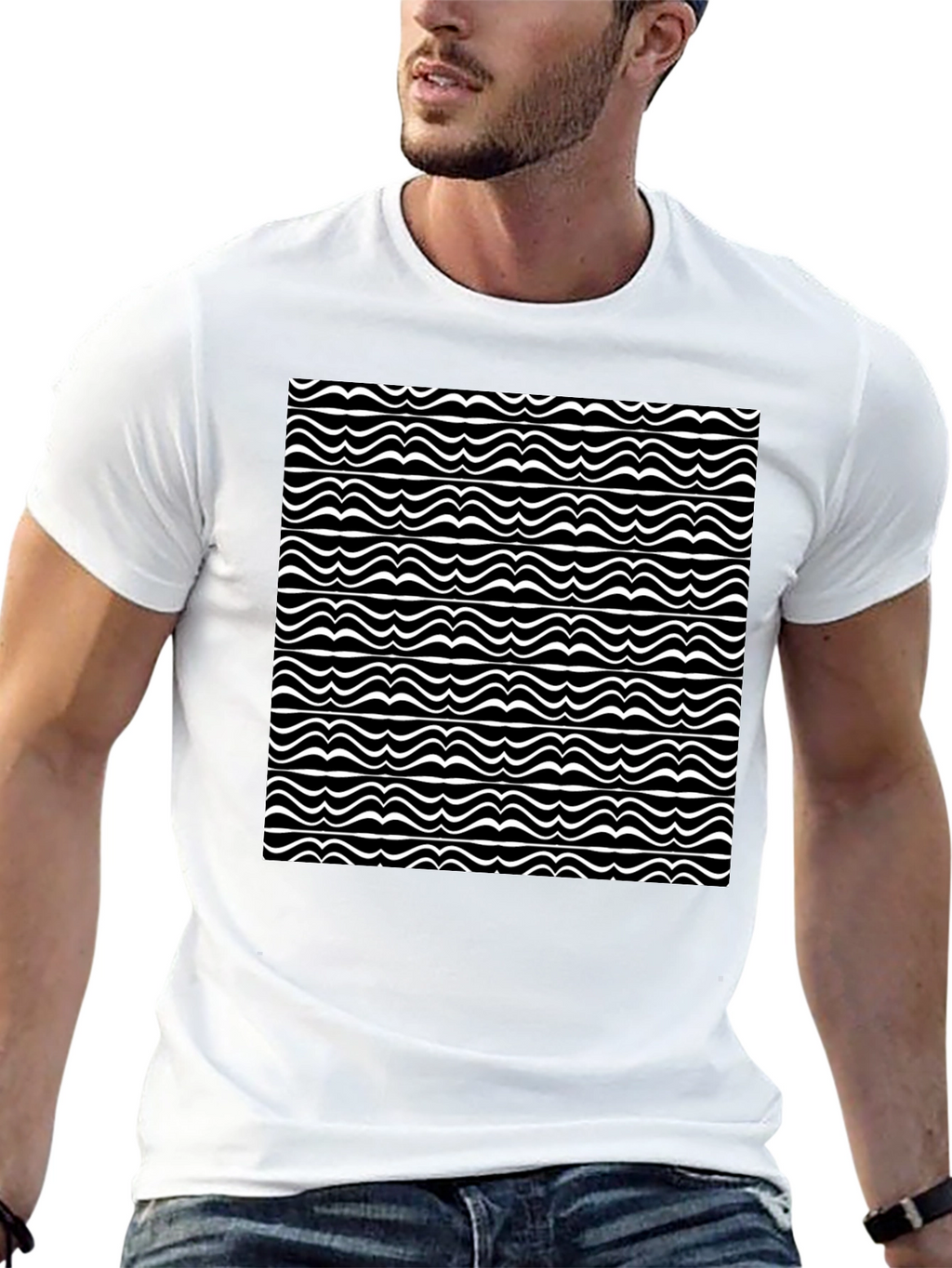 Wave Pattern Black T-Shirt