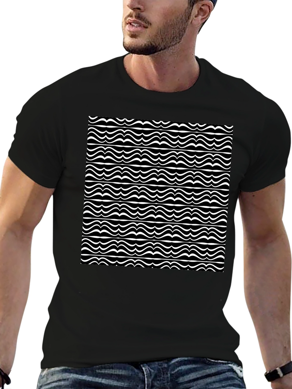Wave Pattern Black T-Shirt