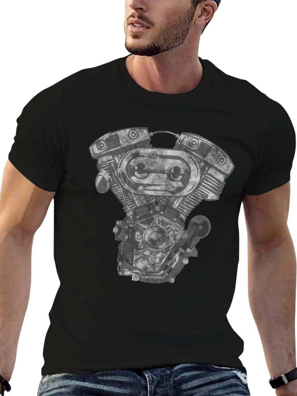 Motorcycle Engine Graphic Black T-Shirt
