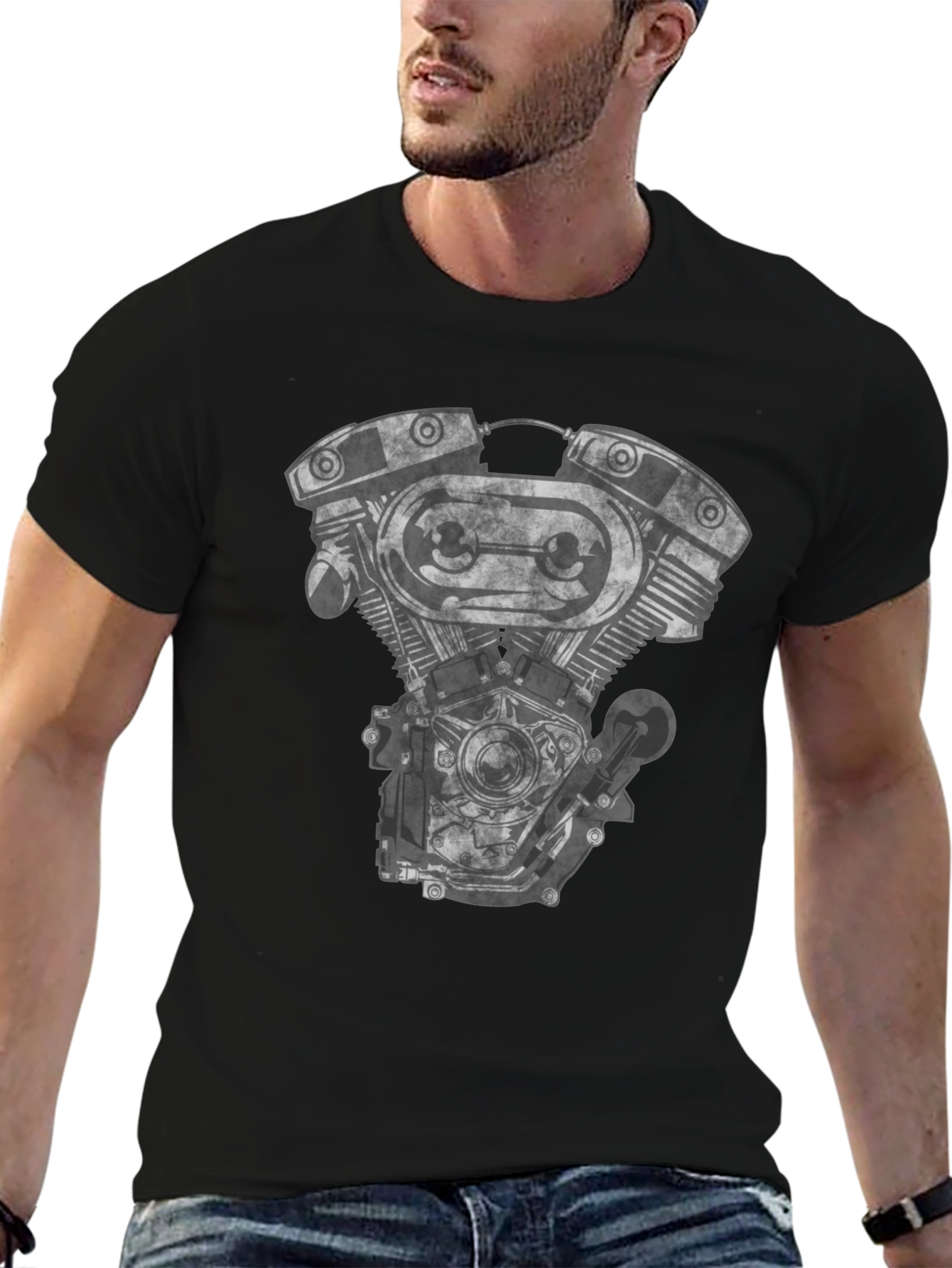 Motorcycle Engine Graphic Black T-Shirt