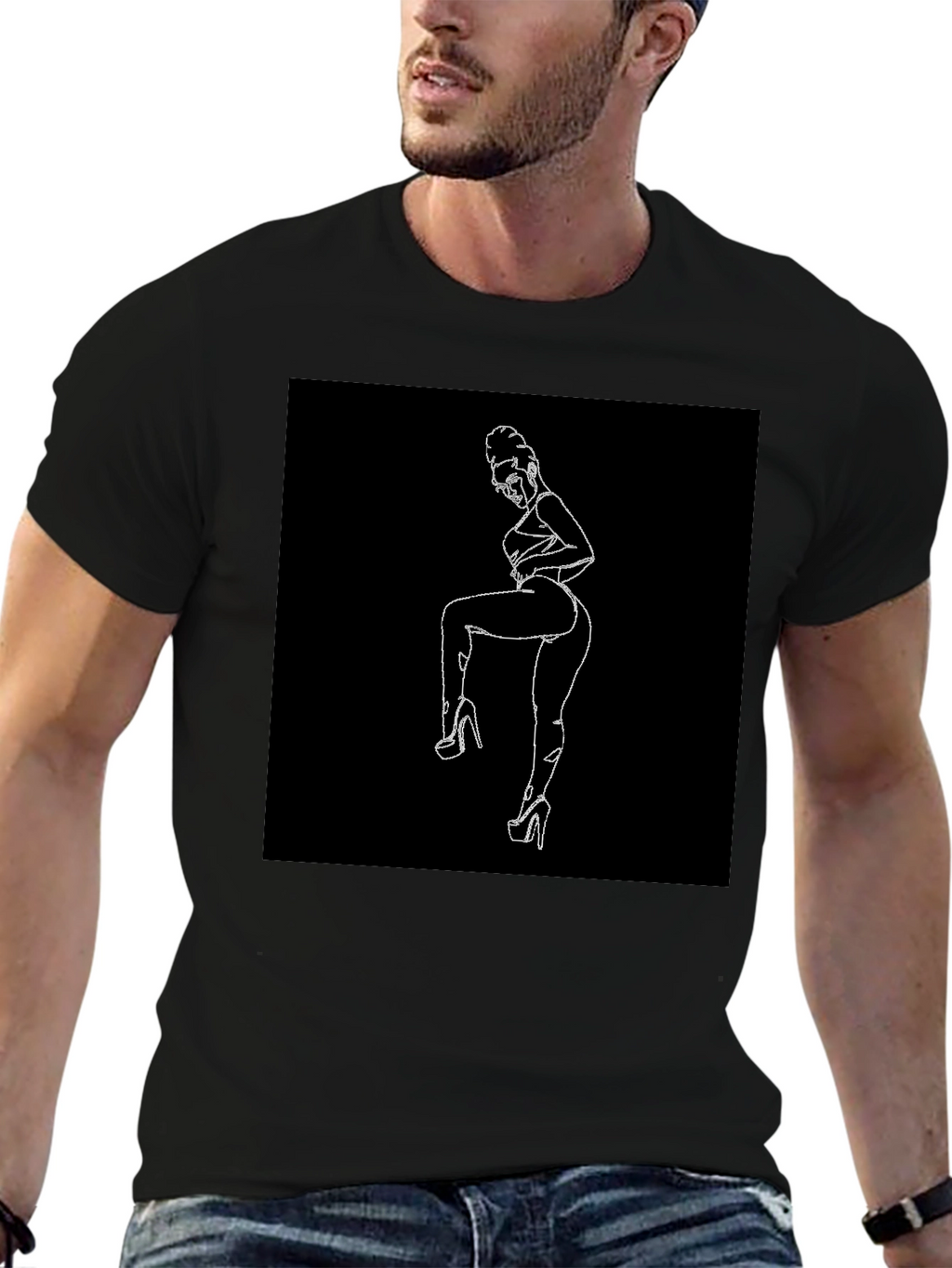 Line Art Graphic Black Tee