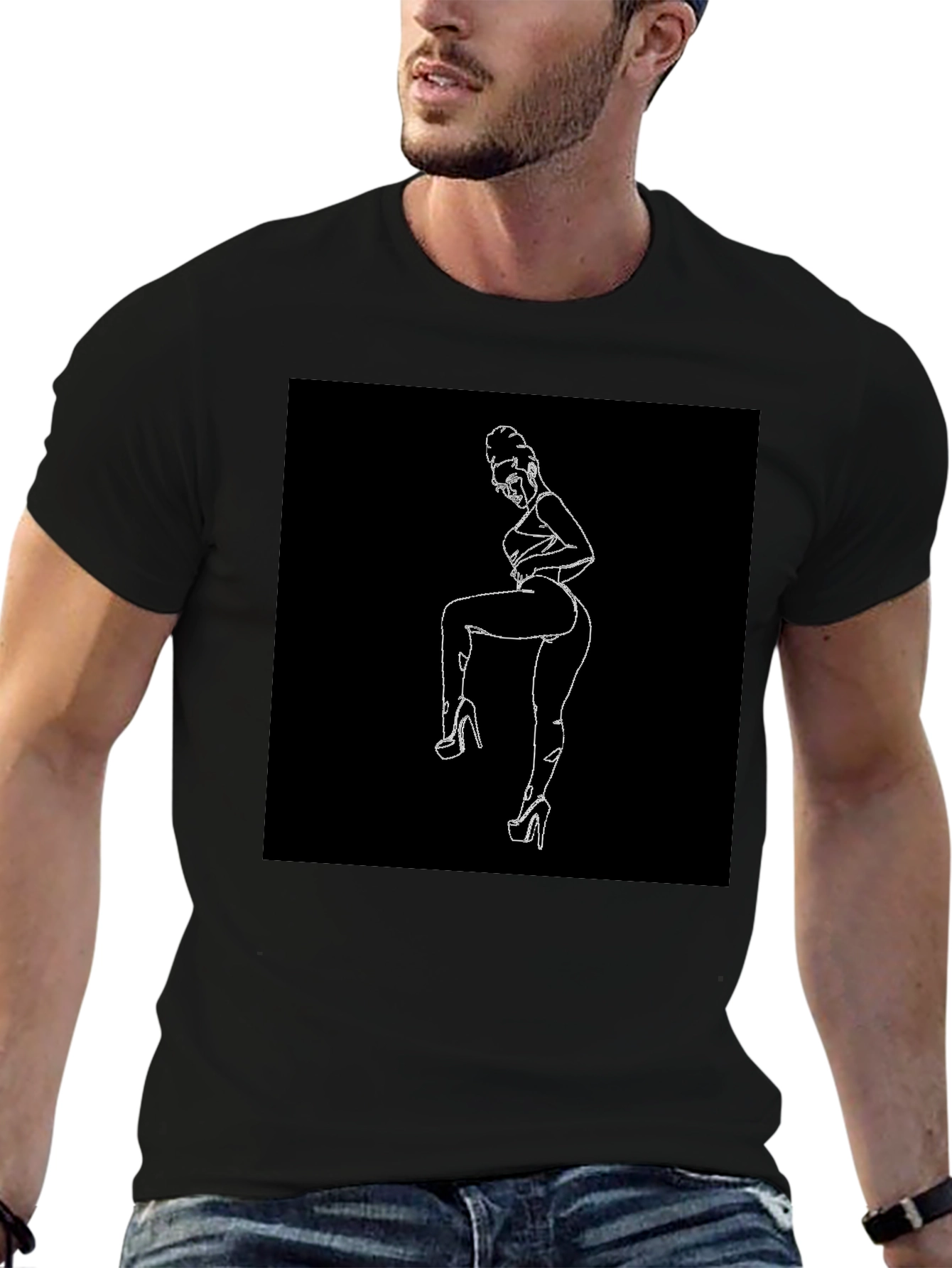 Line Art Graphic Black Tee