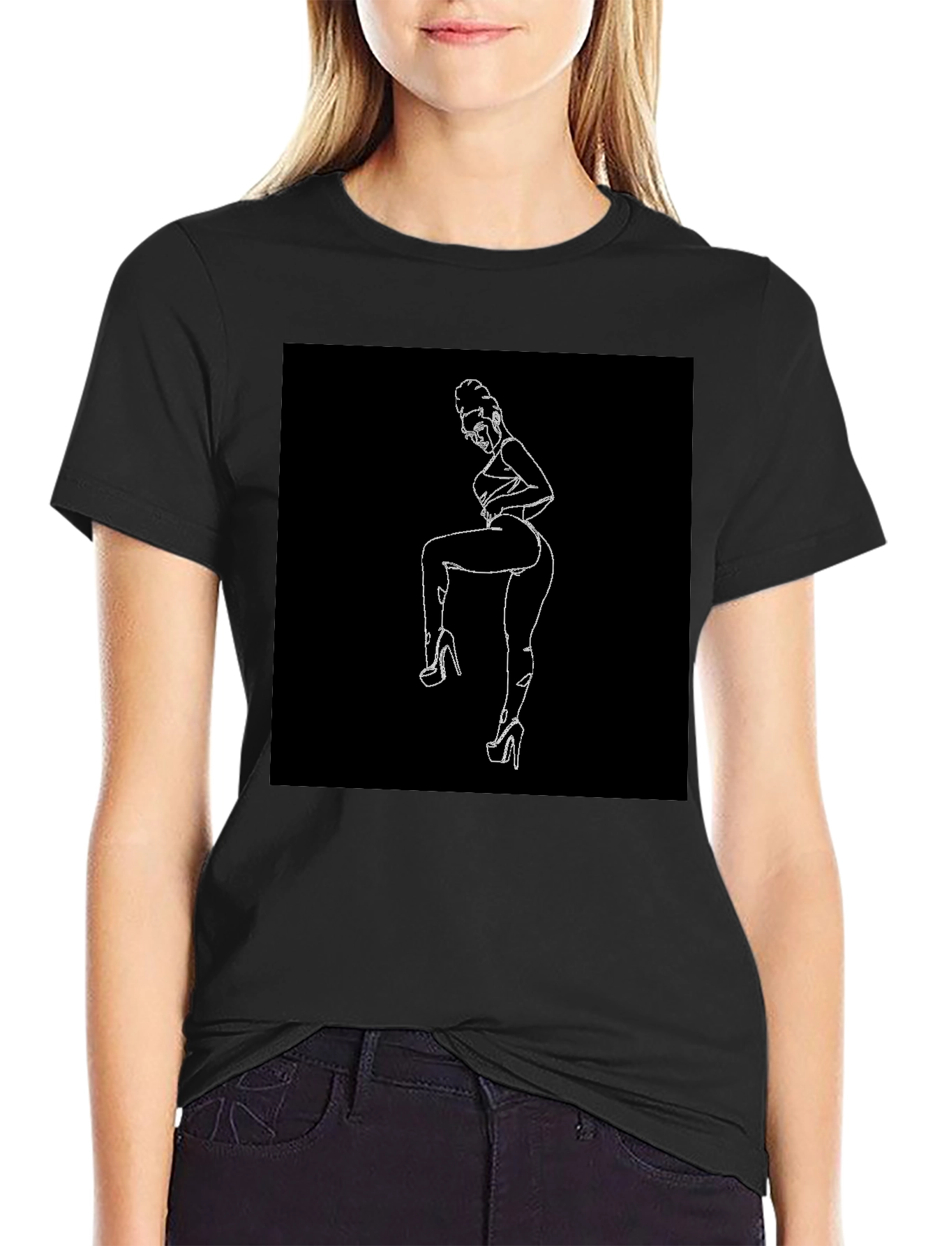 Line Art Graphic Black Tee