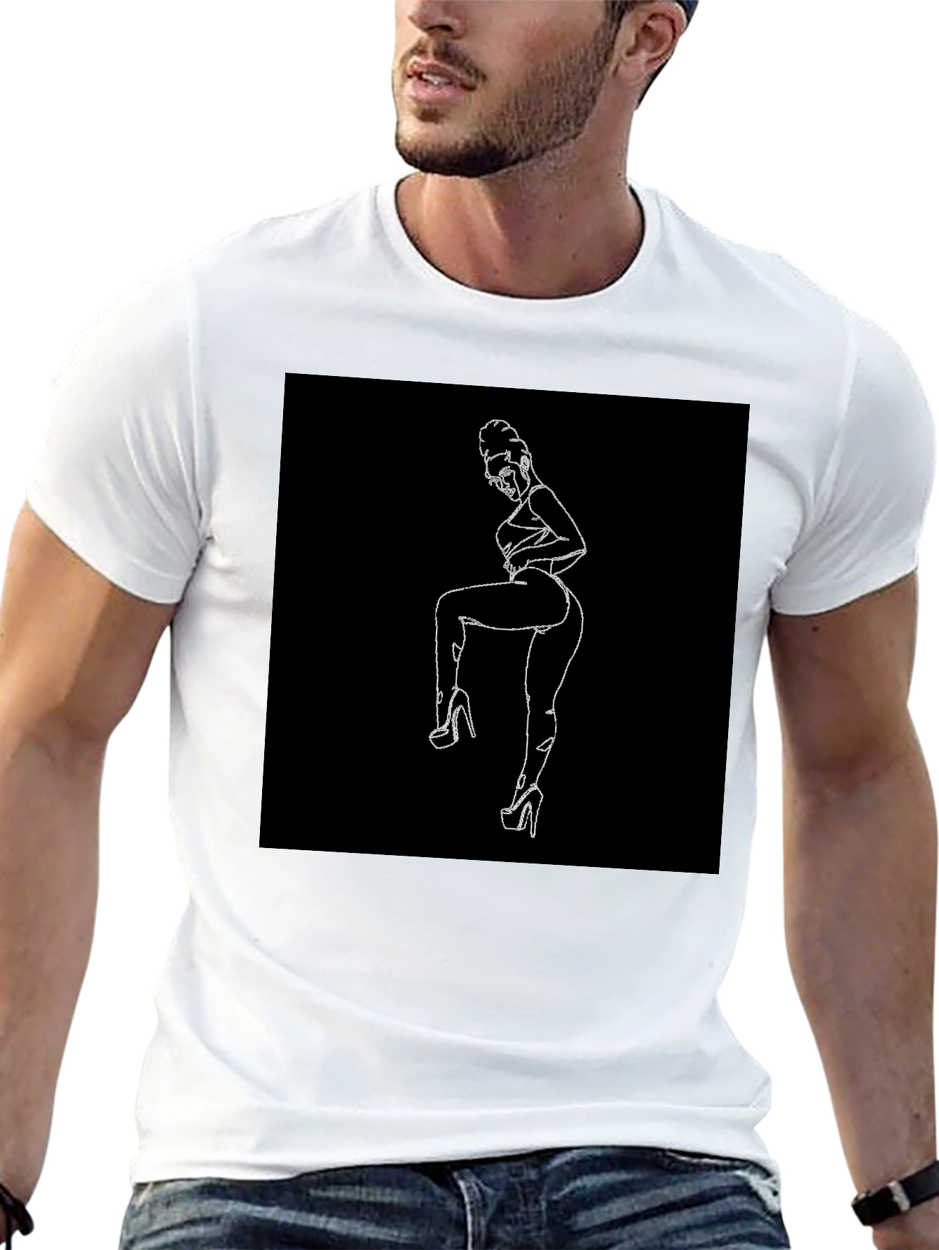 Line Art Graphic Black Tee