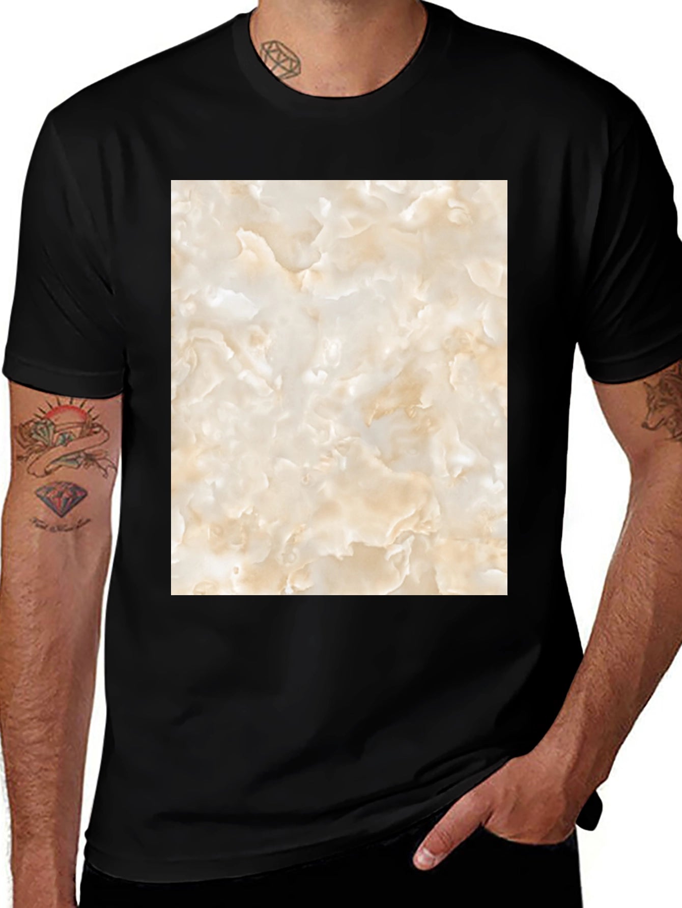 Unique Marble Graphic T-Shirt - Black Casual Tee
