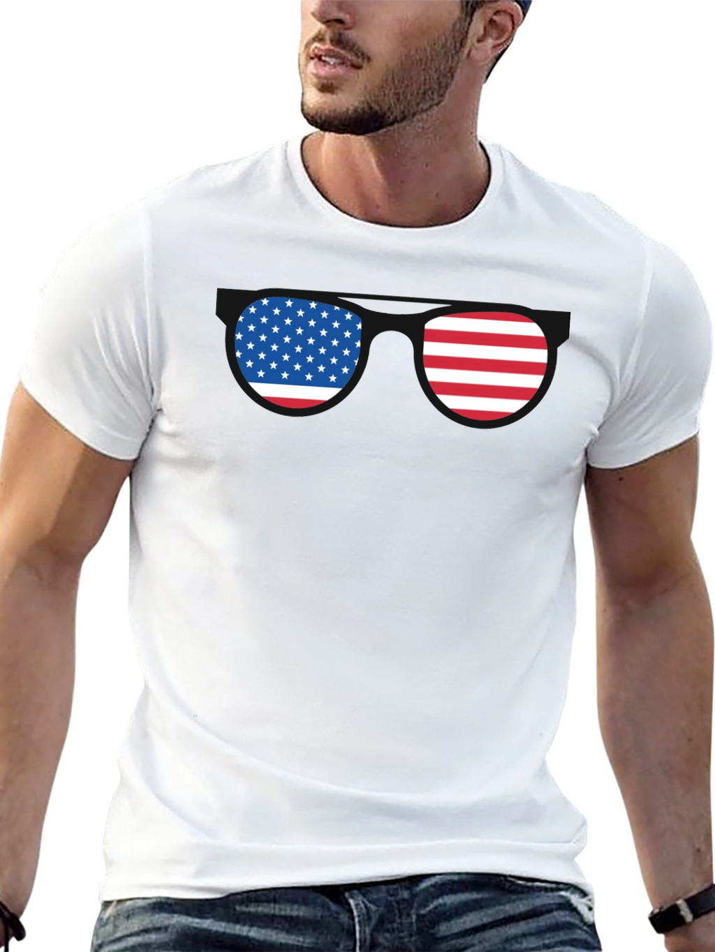 American Flag Sunglasses Graphic T-Shirt