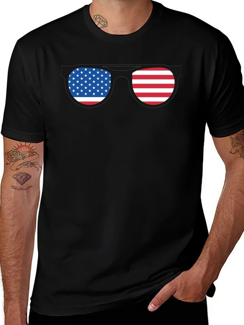 American Flag Sunglasses Graphic T-Shirt