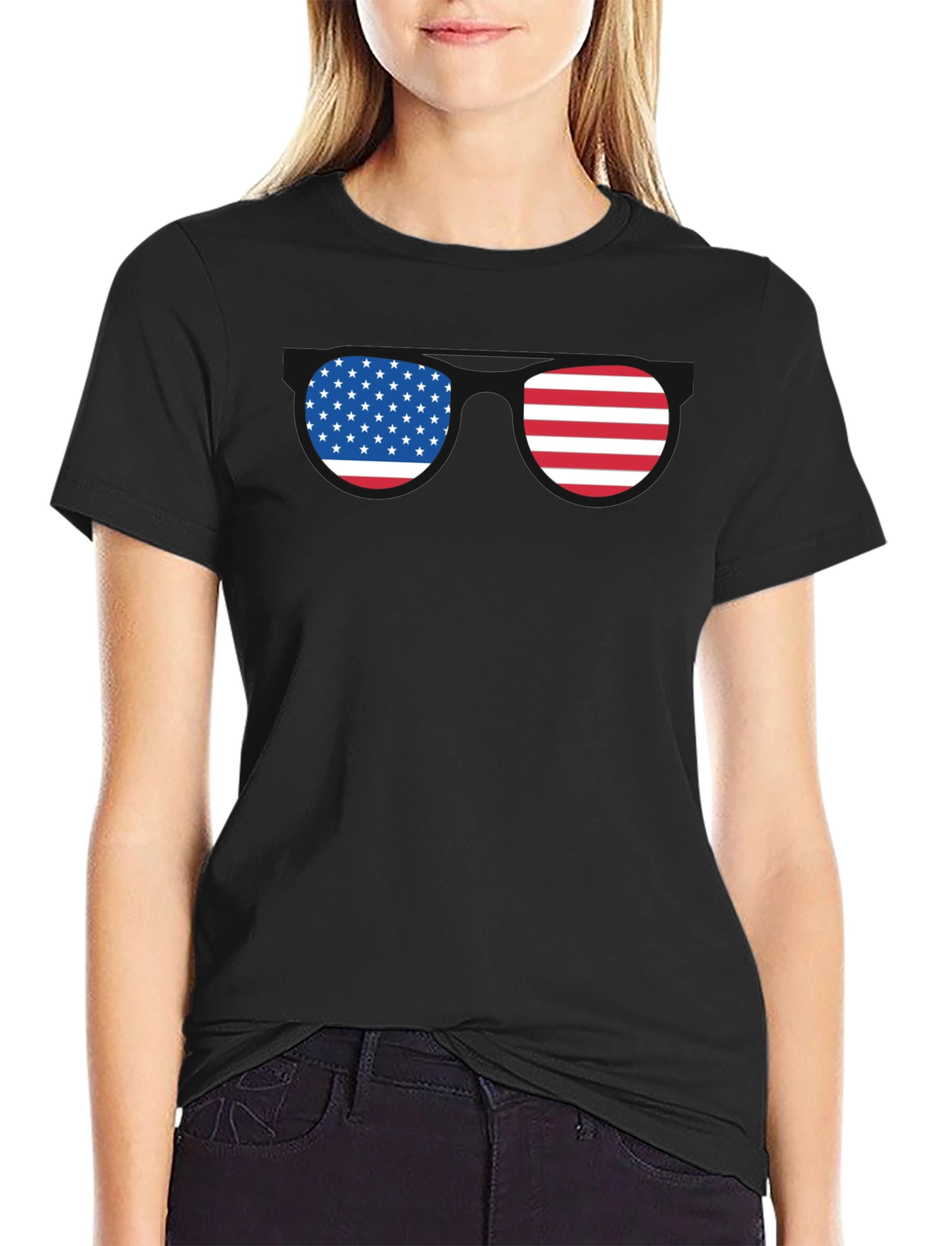 American Flag Sunglasses Graphic T-Shirt