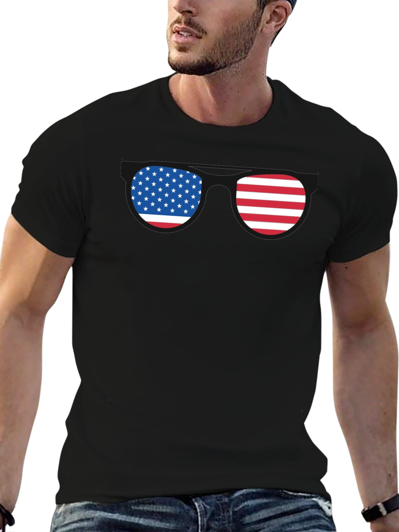 American Flag Sunglasses Graphic T-Shirt