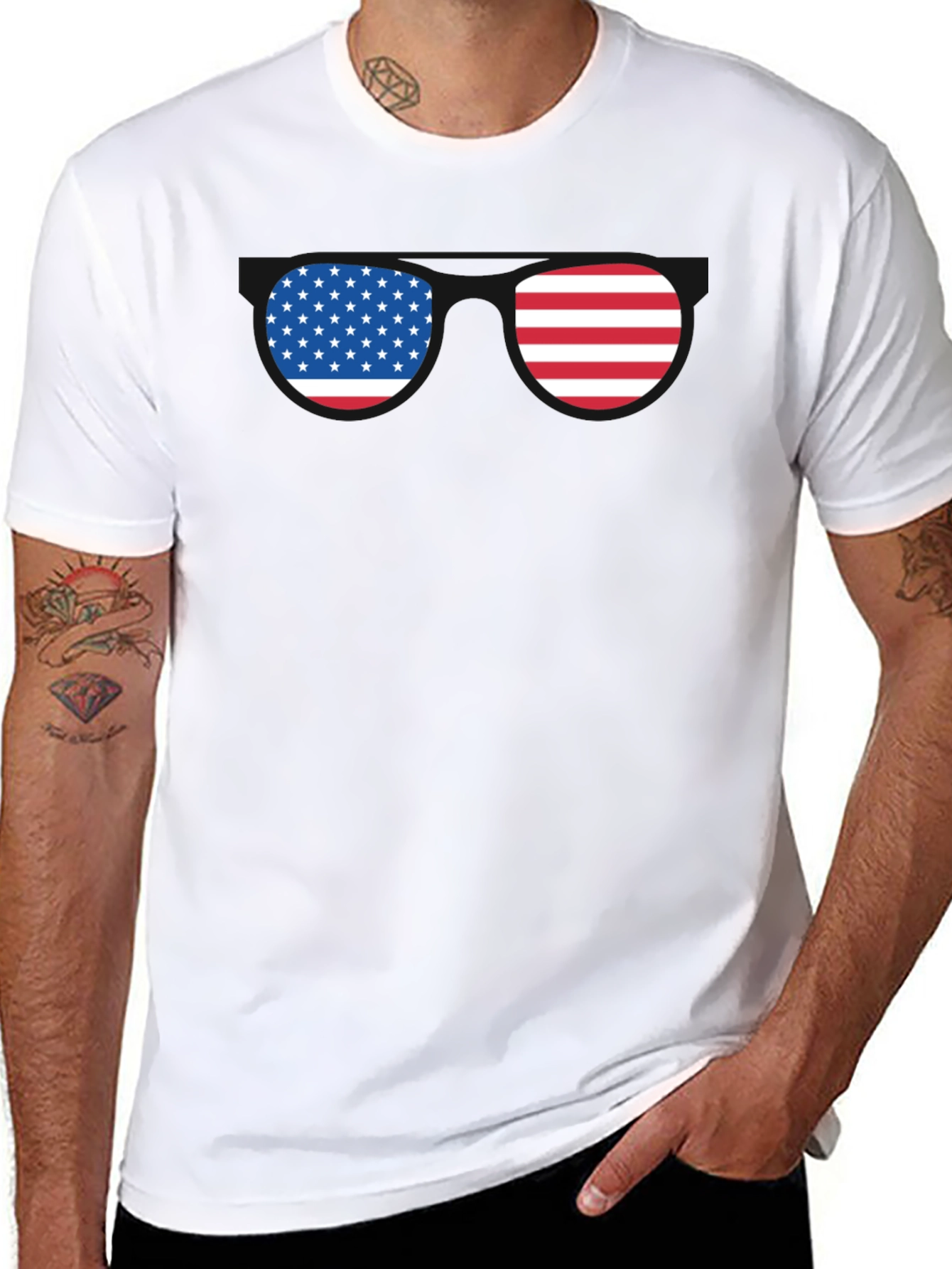 American Flag Sunglasses Graphic T-Shirt
