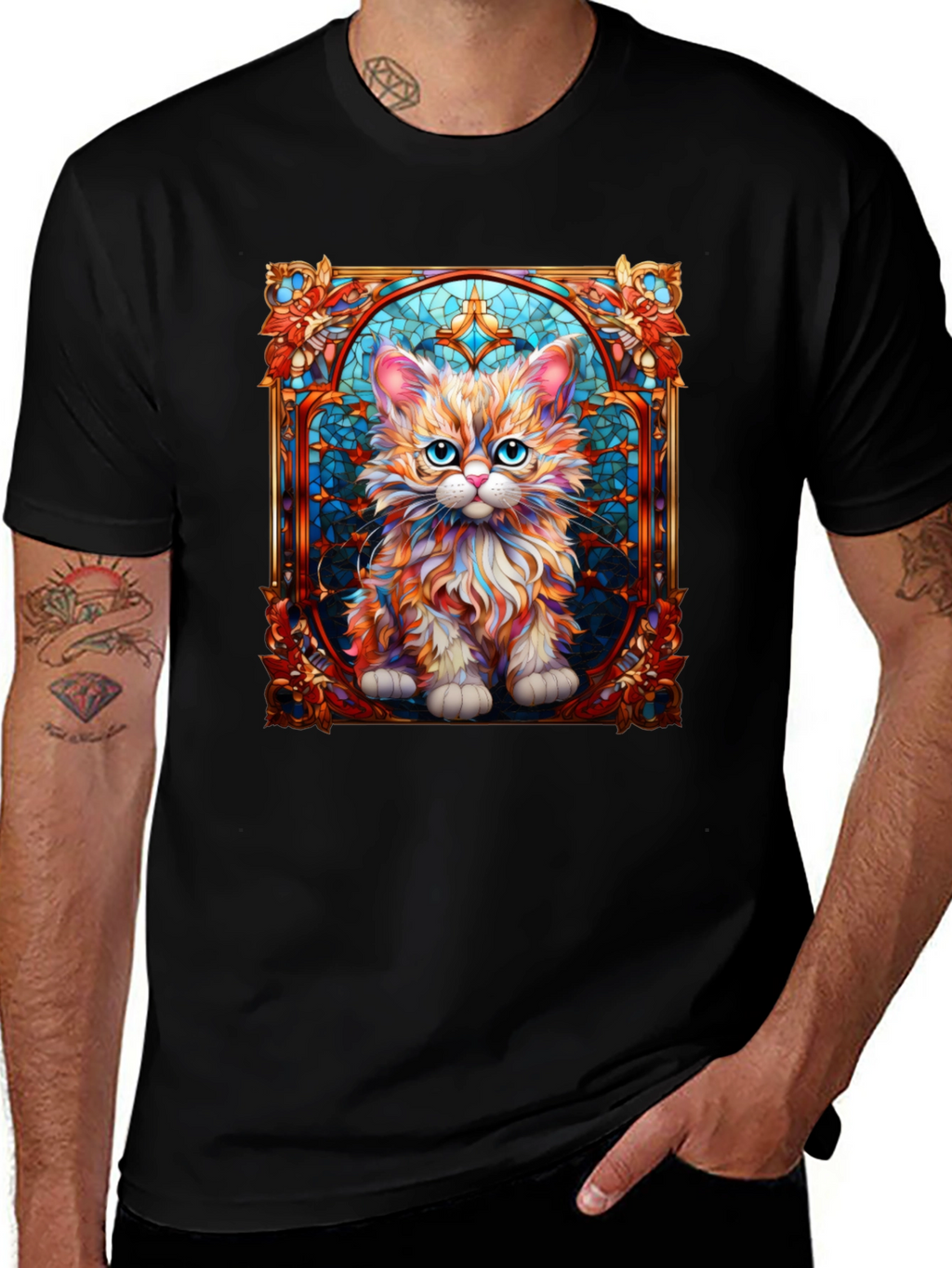 Stained Glass Cat Art T-Shirt