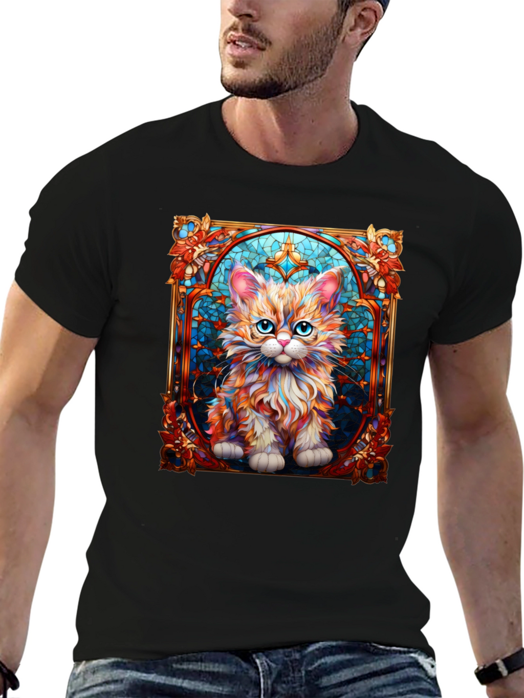 Stained Glass Cat Art T-Shirt