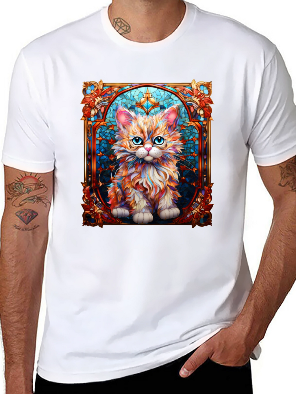 Stained Glass Cat Art T-Shirt