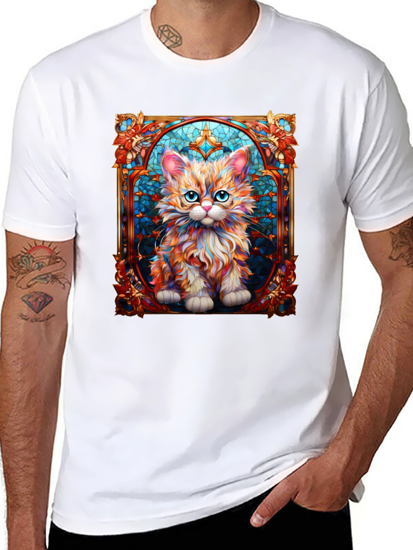 Stained Glass Cat Art T-Shirt