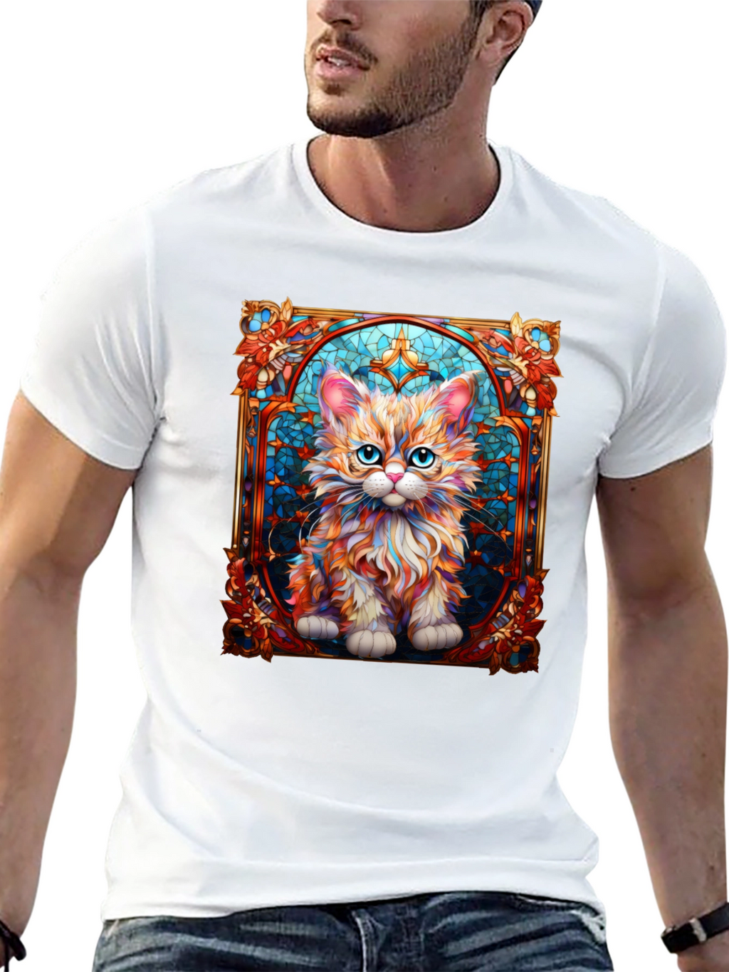 Stained Glass Cat Art T-Shirt