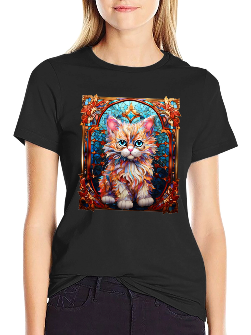 Stained Glass Cat Art T-Shirt
