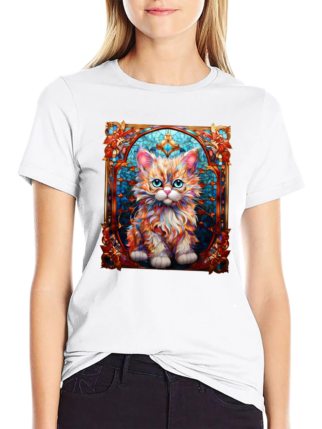Stained Glass Cat Art T-Shirt