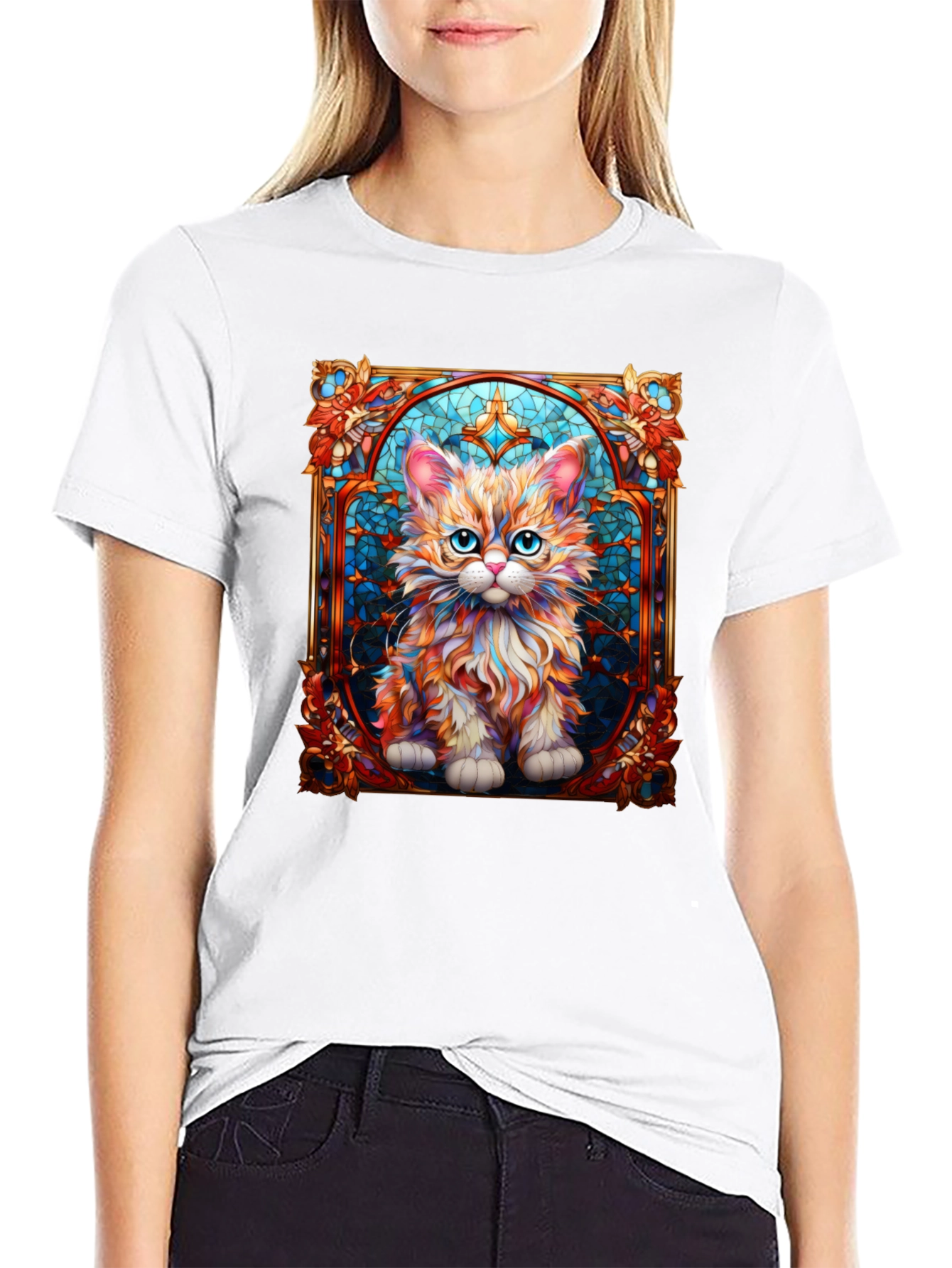 Stained Glass Cat Art T-Shirt