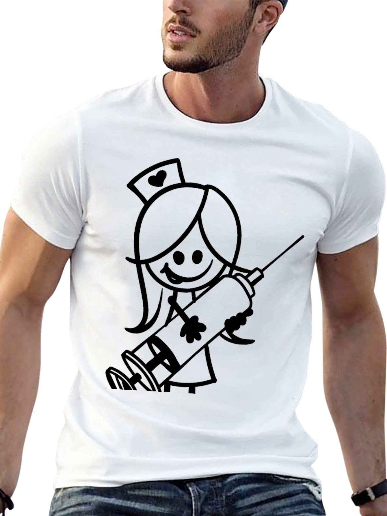 Nurse Stick Figure Graphic Tee - Black Cotton
