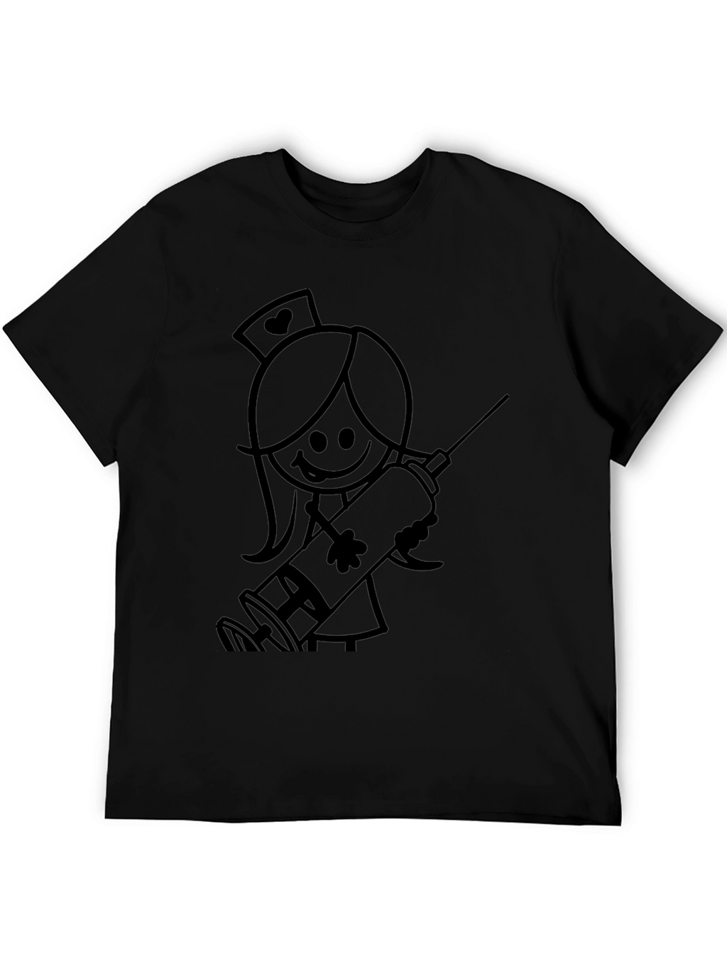 Nurse Stick Figure Graphic Tee - Black Cotton