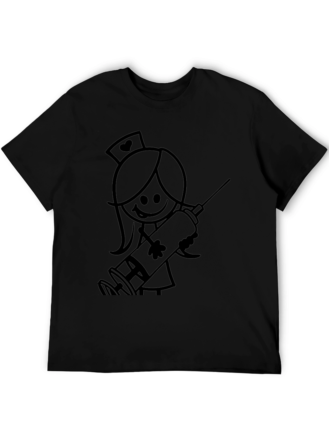 Nurse Stick Figure Graphic Tee - Black Cotton