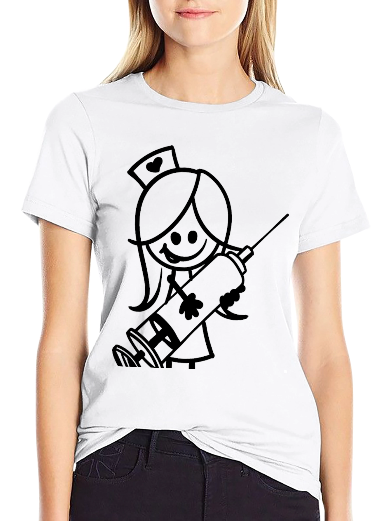 Nurse Stick Figure Graphic Tee - Black Cotton