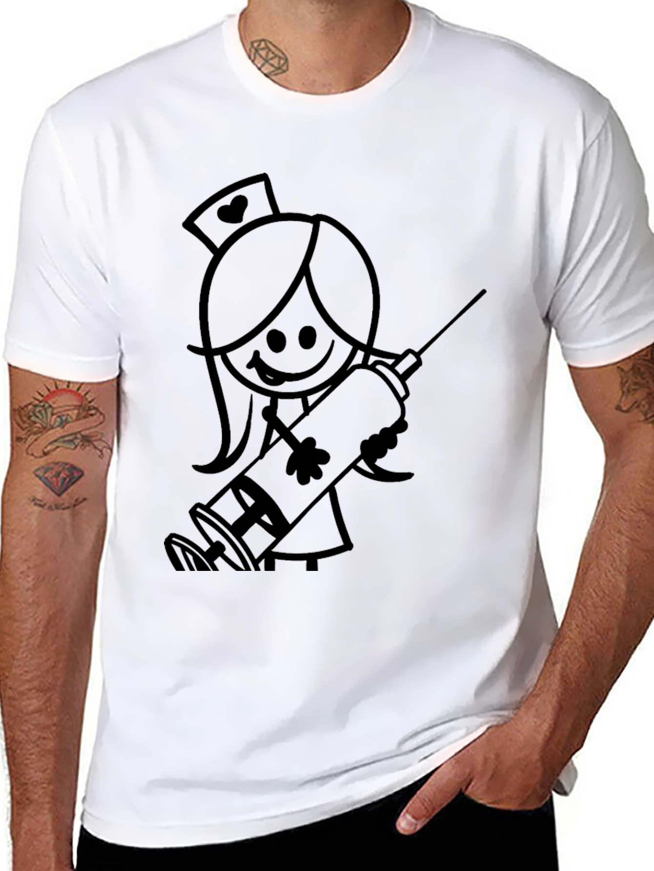 Nurse Stick Figure Graphic Tee - Black Cotton