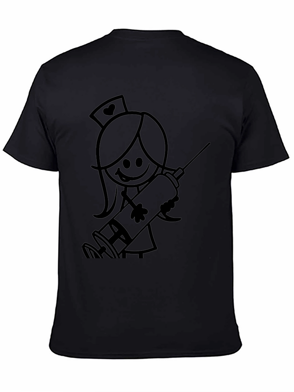 Nurse Stick Figure Graphic Tee - Black Cotton