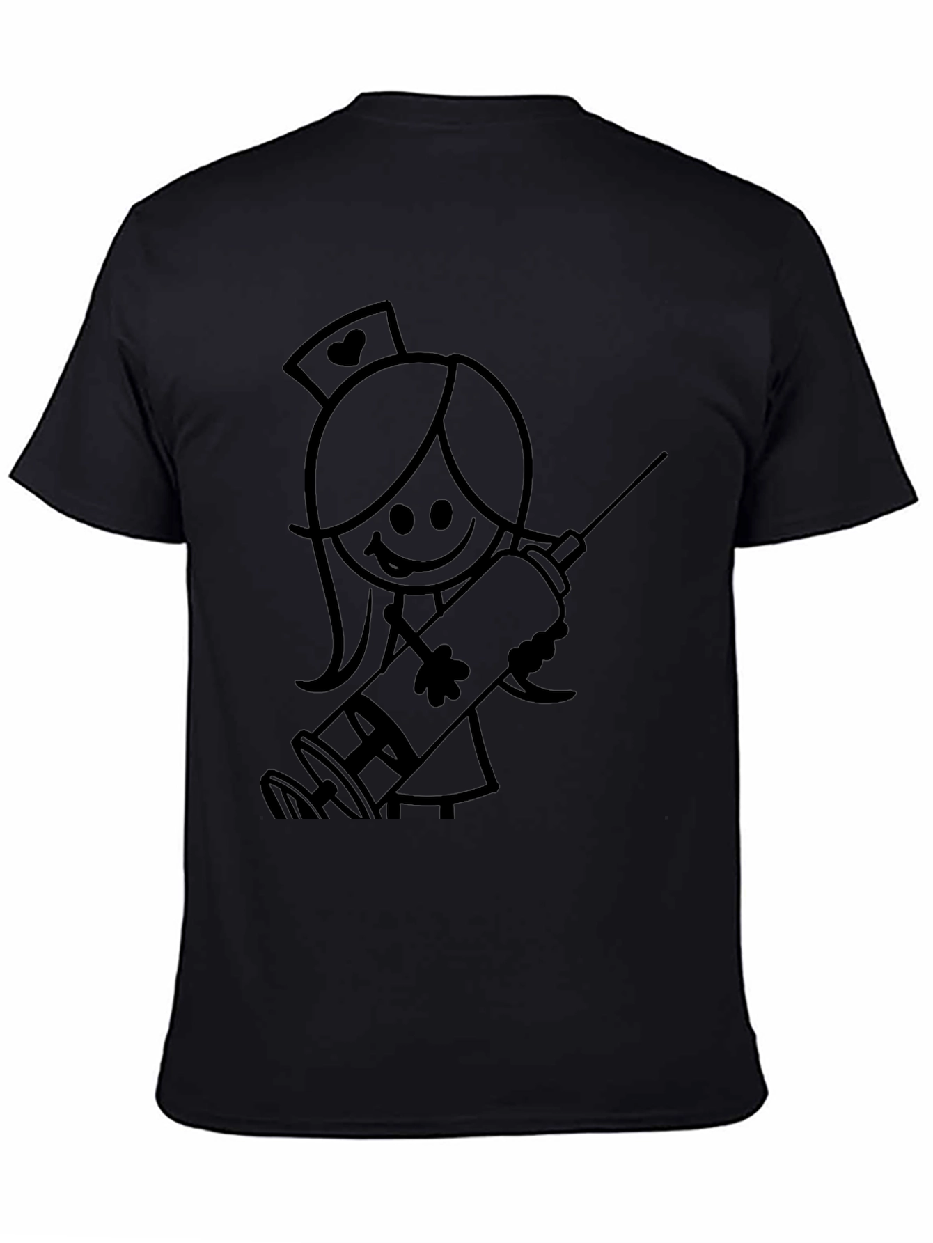 Nurse Stick Figure Graphic Tee - Black Cotton