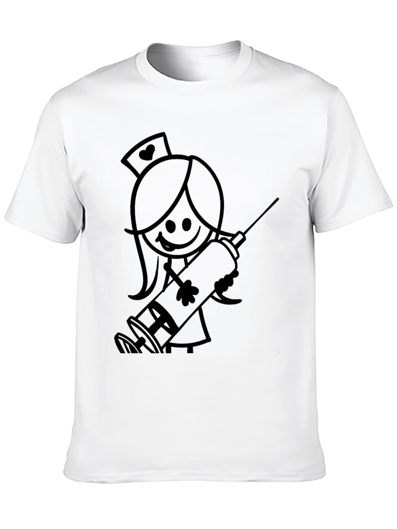 Nurse Stick Figure Graphic Tee - Black Cotton
