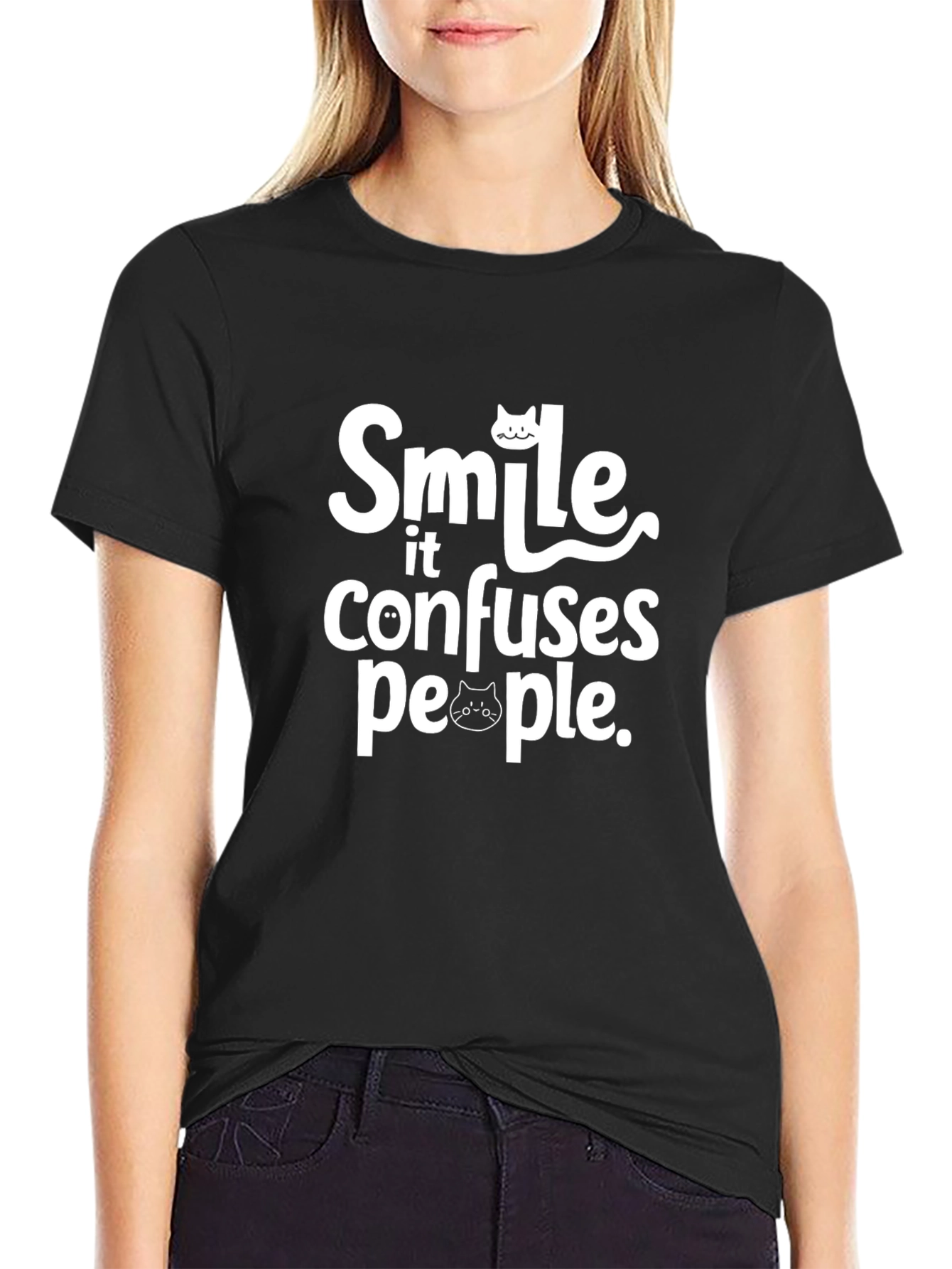Smile Confuses People Black T-Shirt