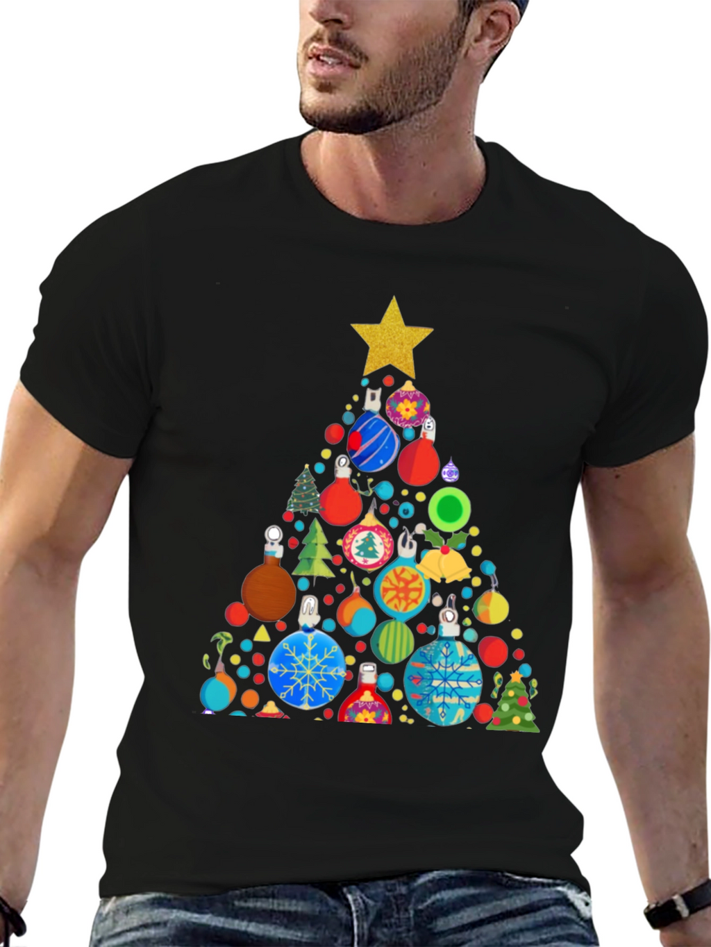Festive Christmas Ornament Tree Graphic Tee