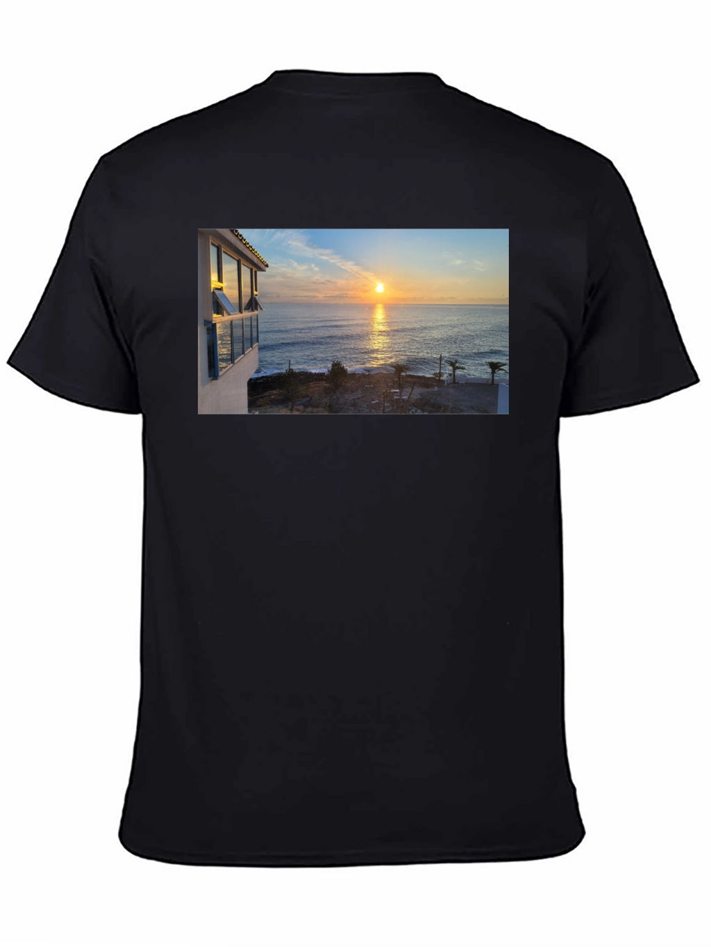 Ocean Sunset Graphic Tee - Black Cotton T-Shirt