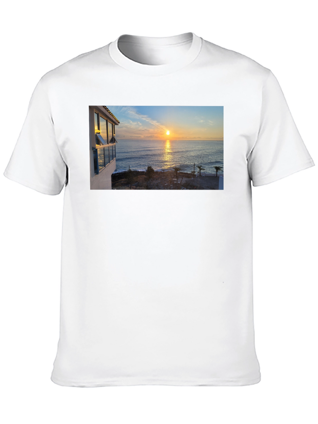 Ocean Sunset Graphic Tee - Black Cotton T-Shirt