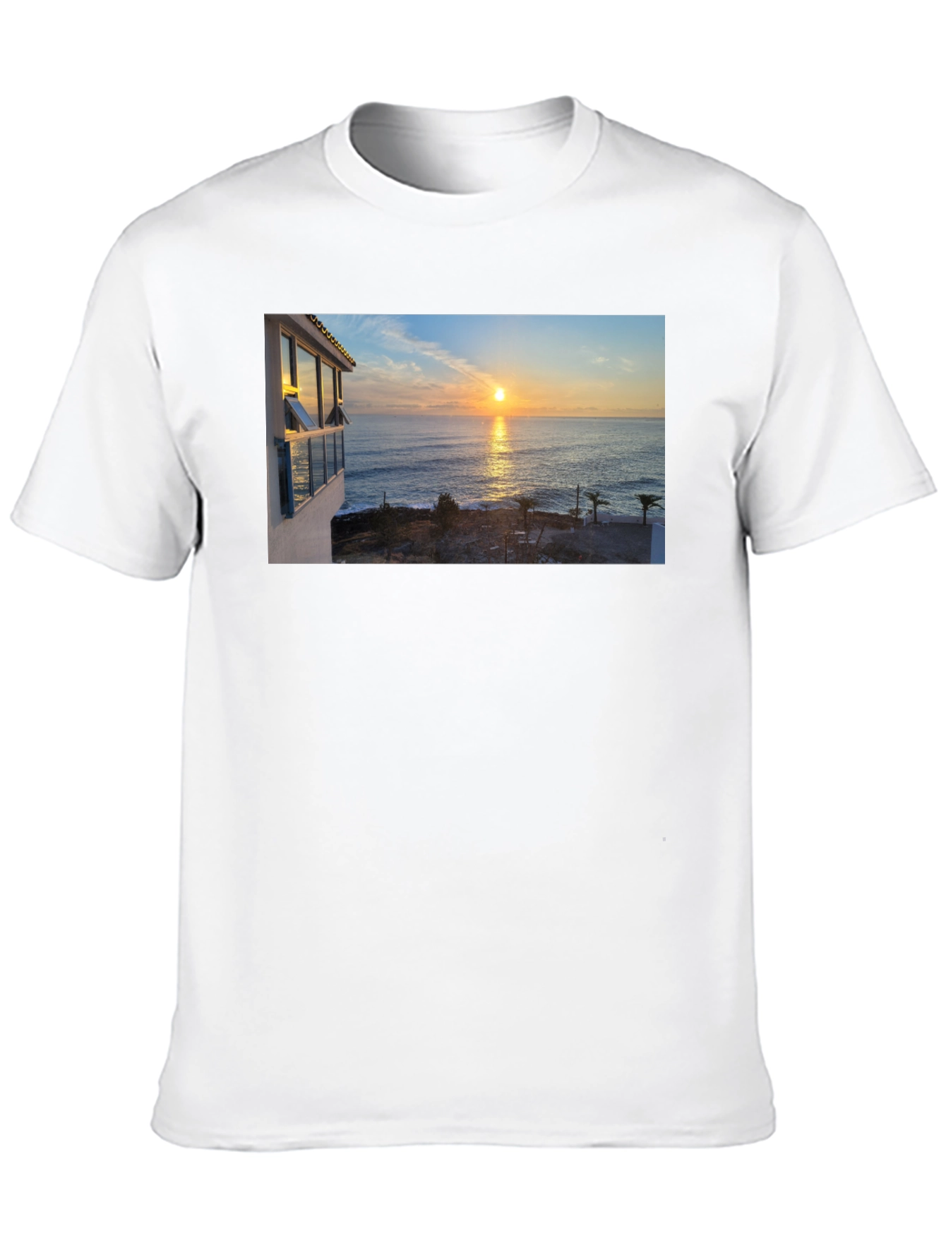Ocean Sunset Graphic Tee - Black Cotton T-Shirt
