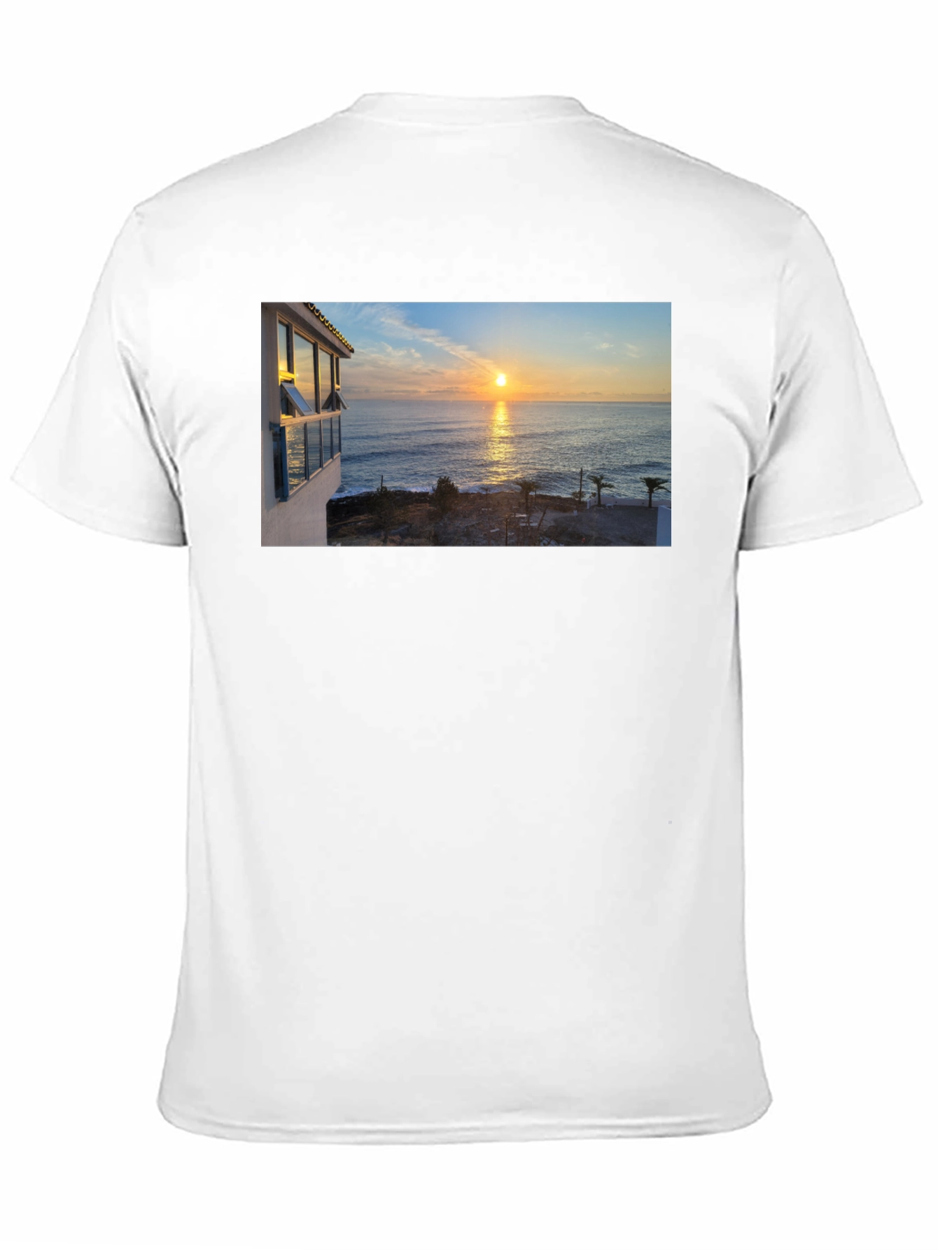 Ocean Sunset Graphic Tee - Black Cotton T-Shirt