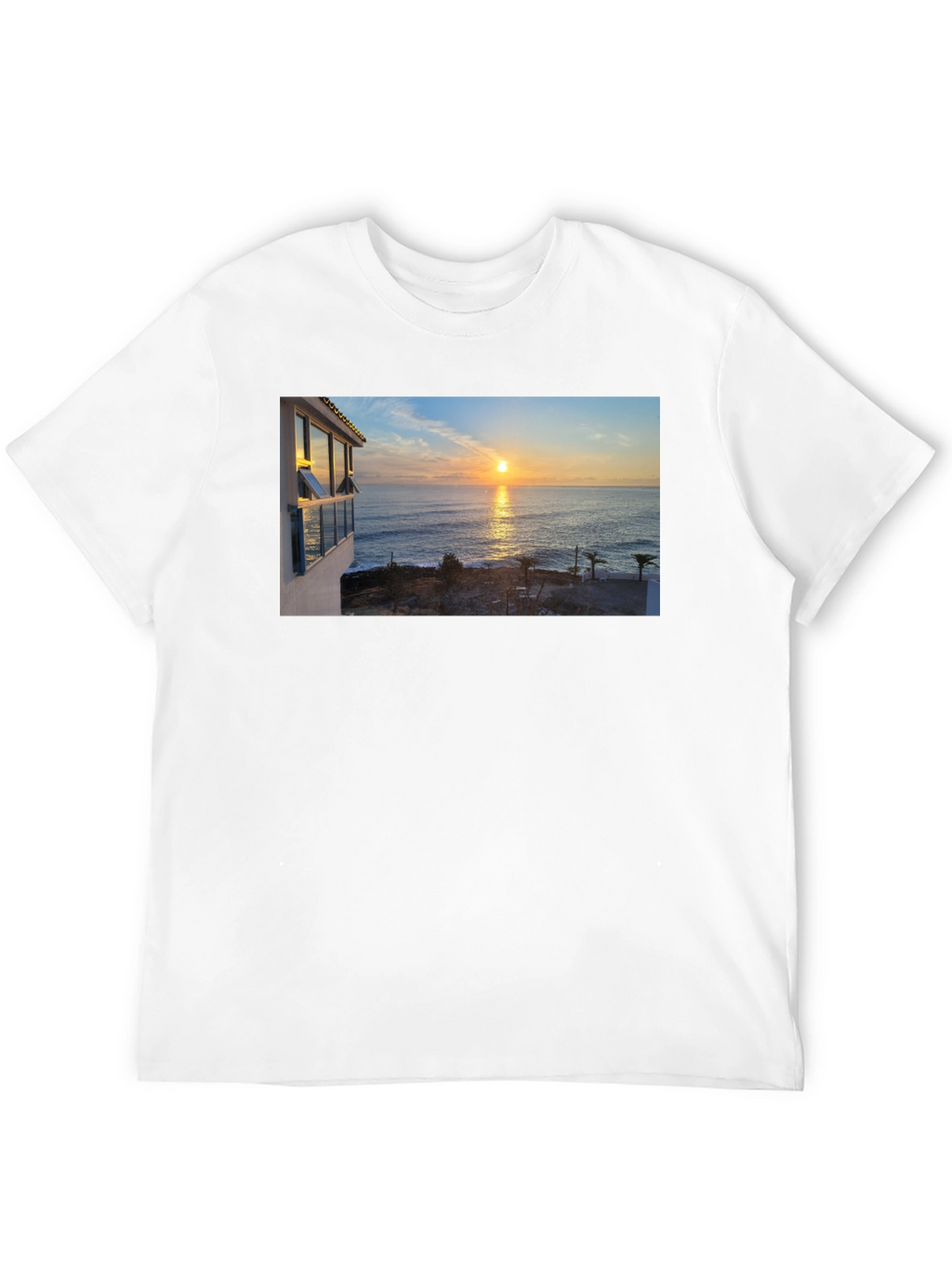 Ocean Sunset Graphic Tee - Black Cotton T-Shirt