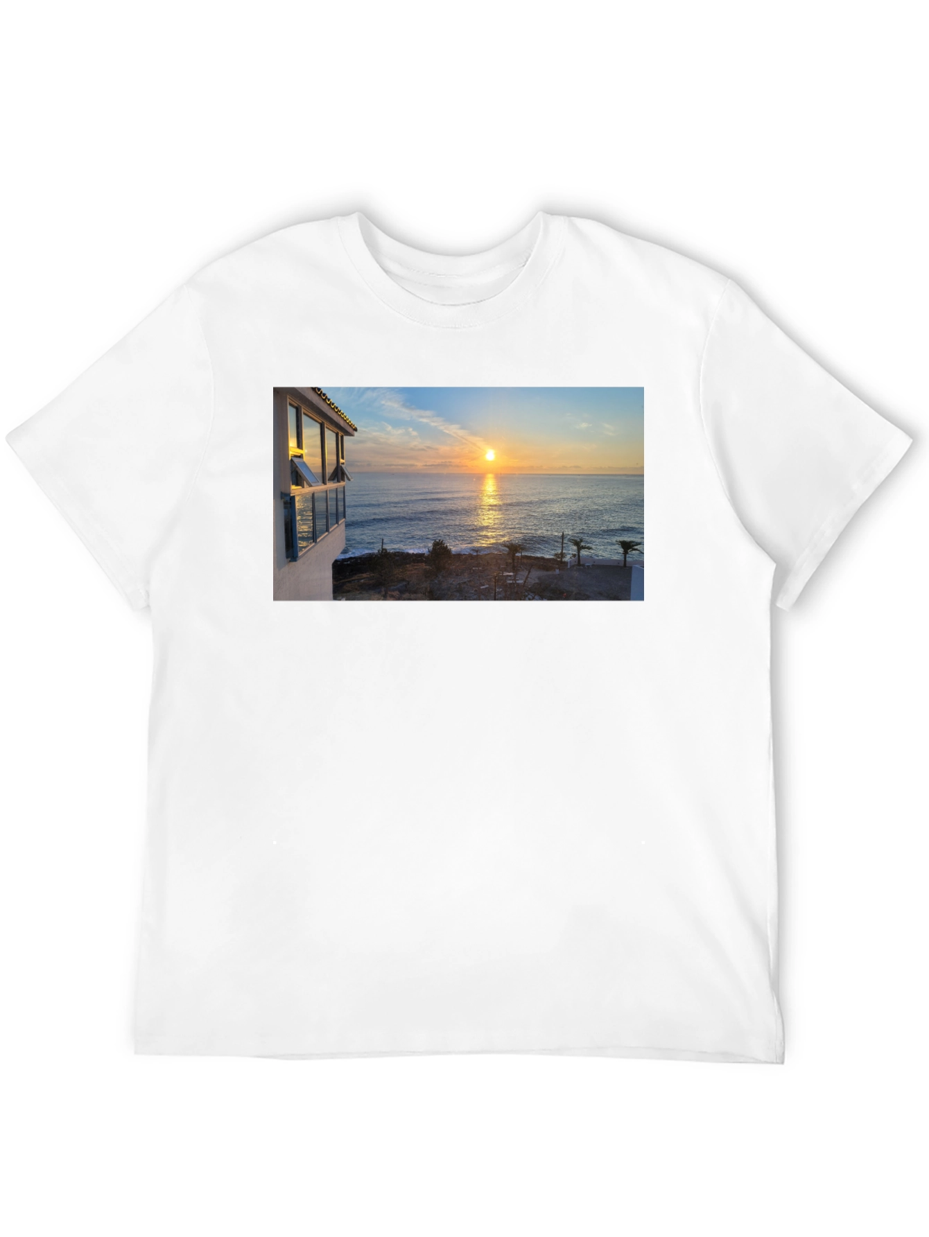 Ocean Sunset Graphic Tee - Black Cotton T-Shirt