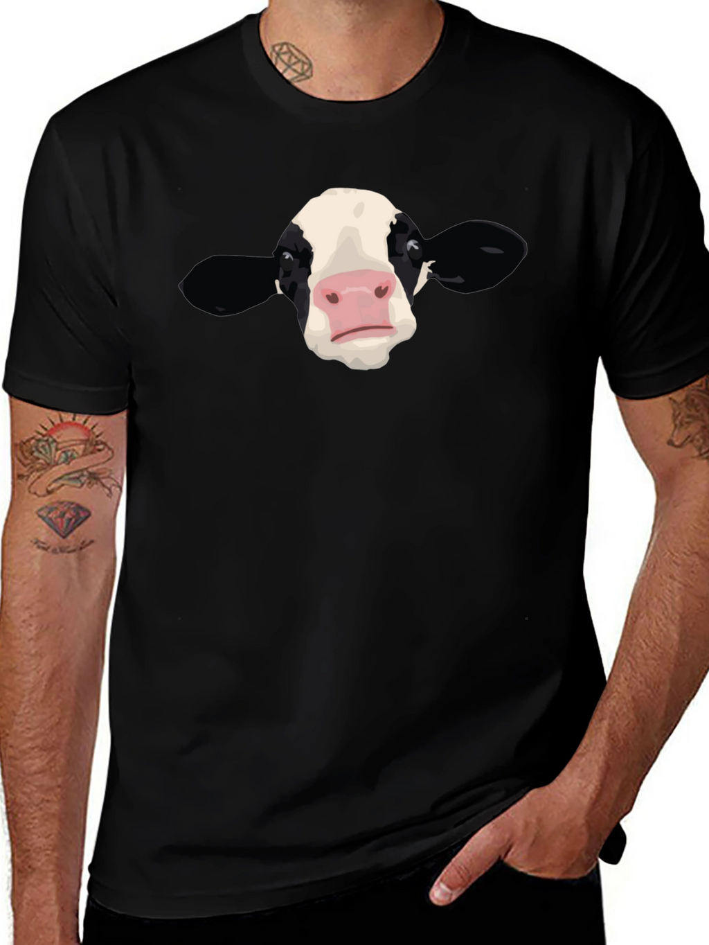 Cow Face Graphic Black T-Shirt