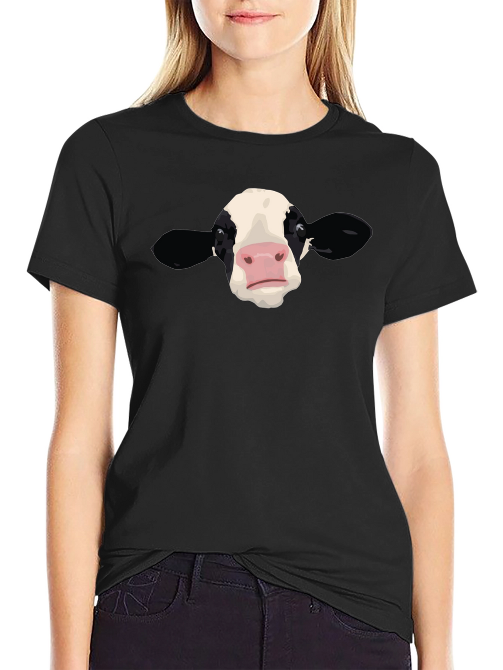 Cow Face Graphic Black T-Shirt
